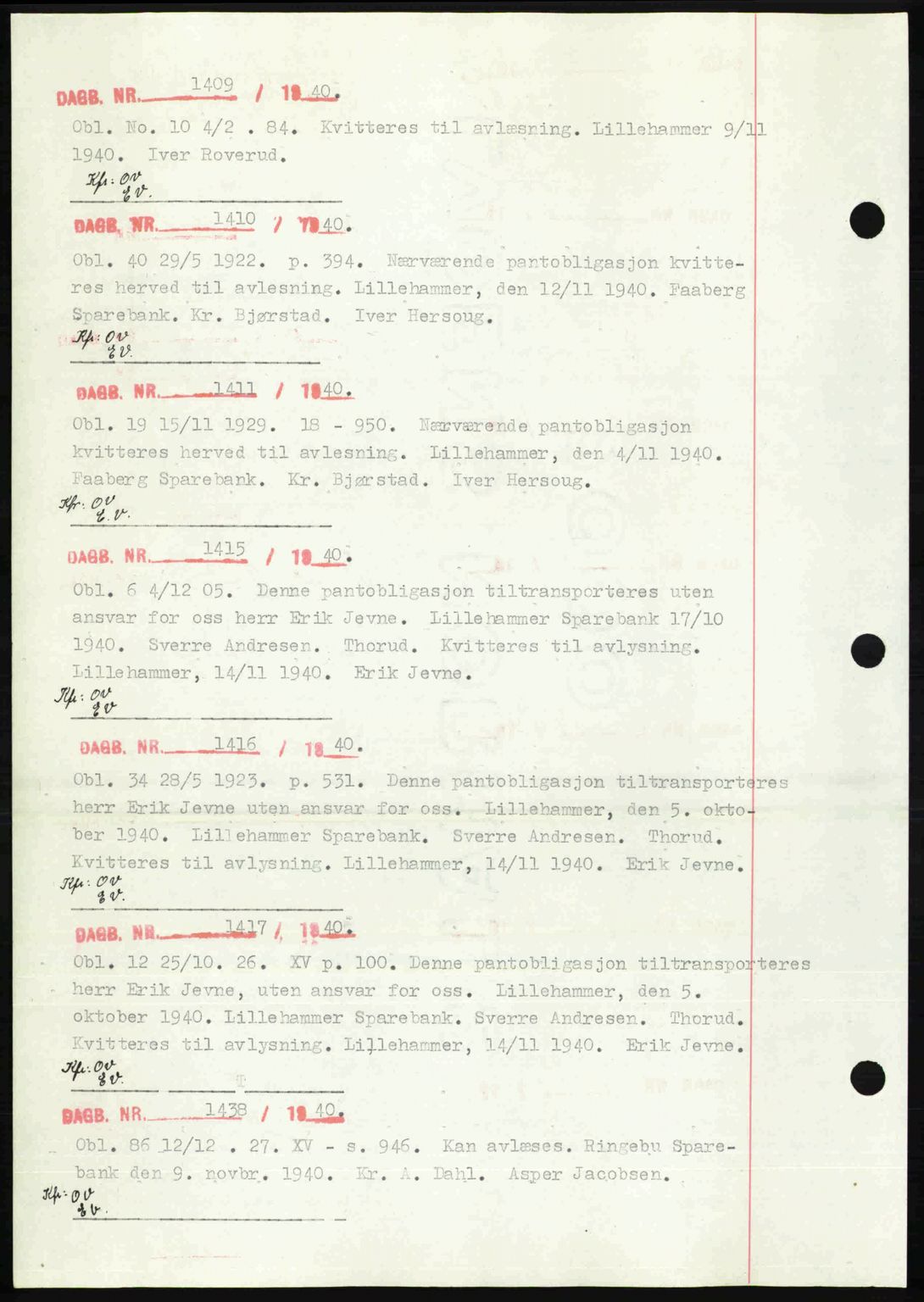 Sør-Gudbrandsdal tingrett, SAH/TING-004/H/Hb/Hbf/L0002: Mortgage book no. C1, 1938-1951, Diary no: : 1409/1940