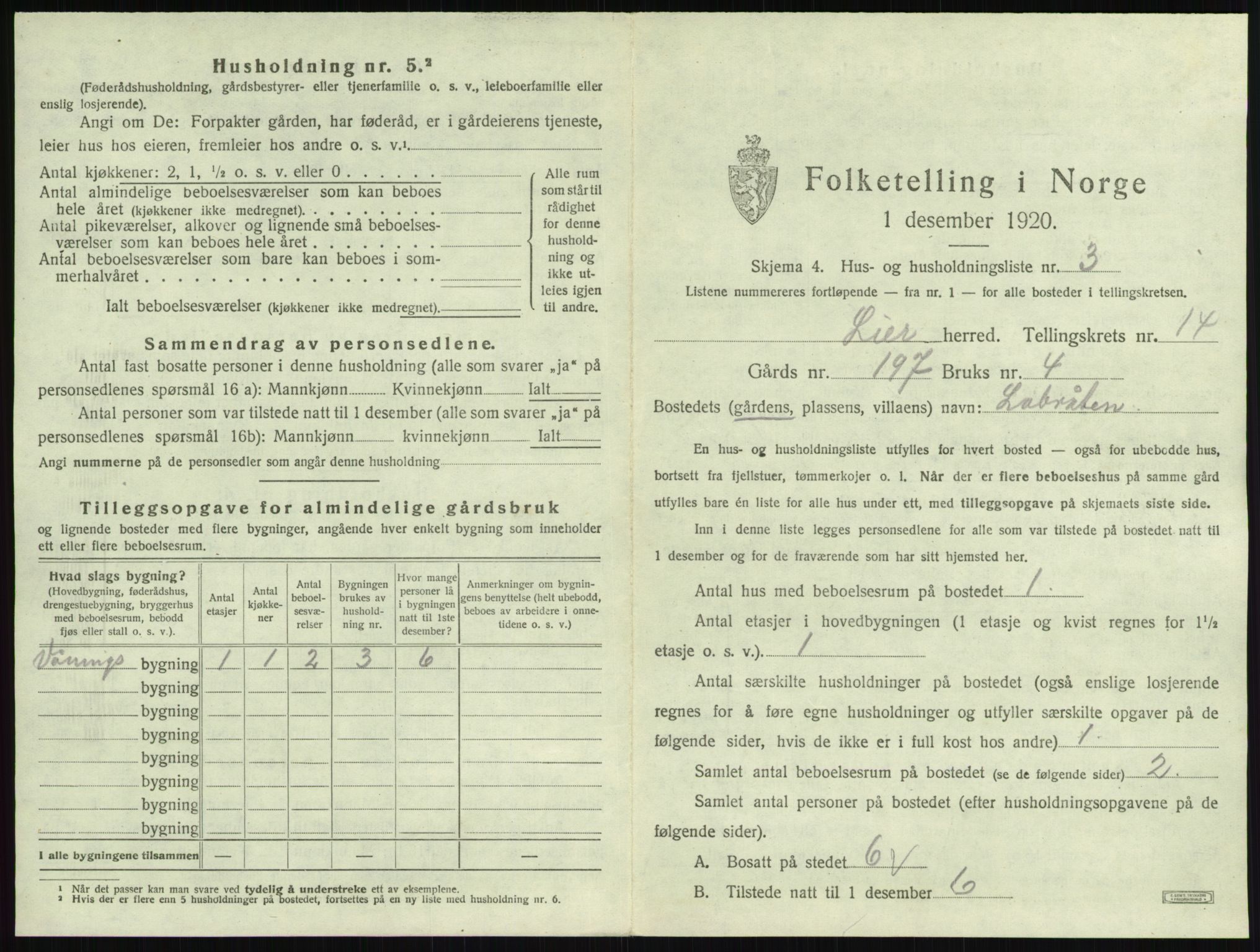 SAKO, 1920 census for Lier, 1920, p. 2510