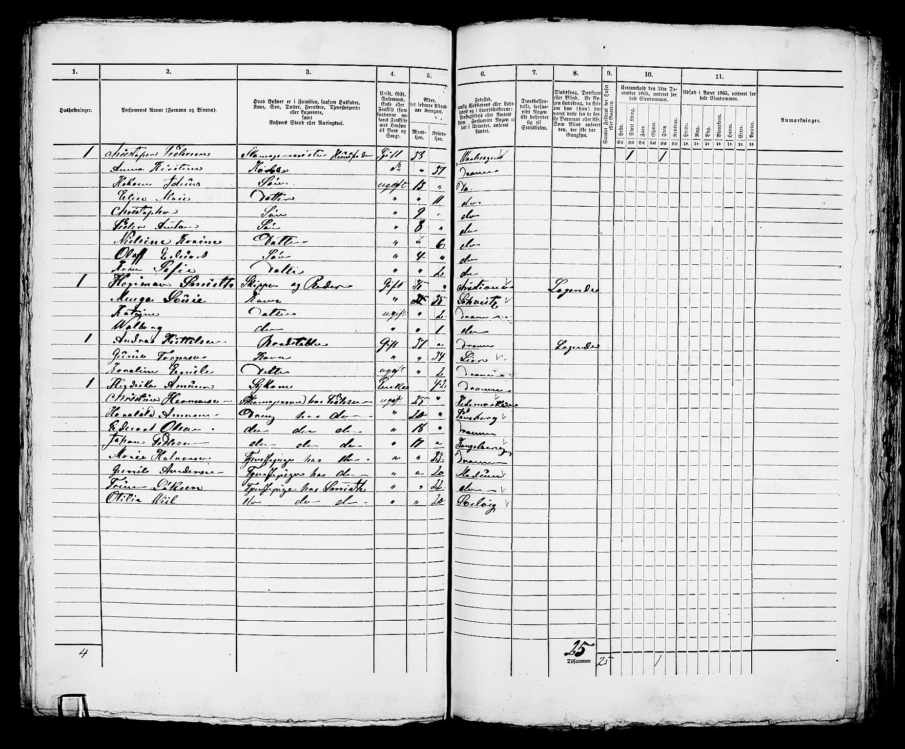 RA, 1865 census for Bragernes in Drammen, 1865, p. 1002