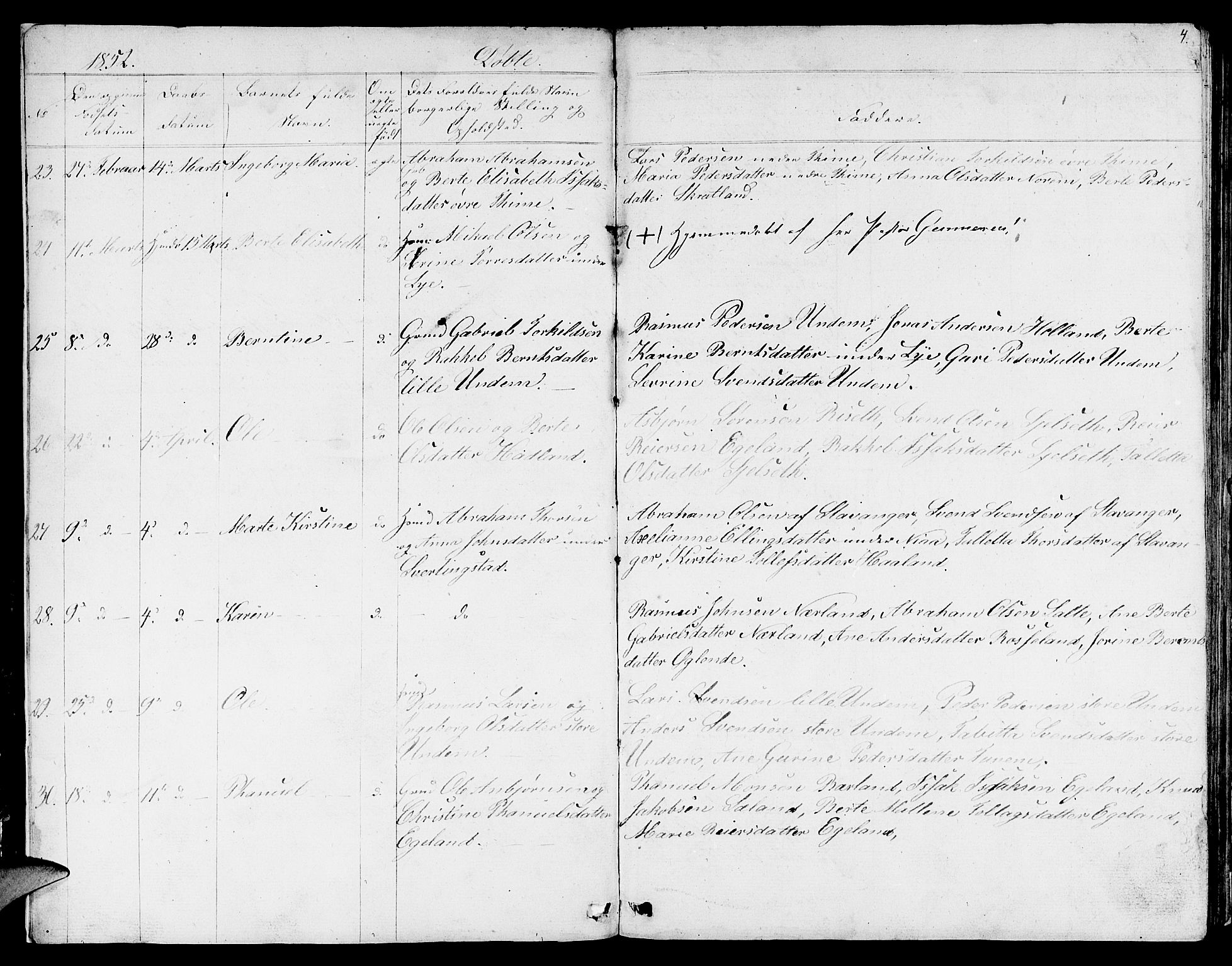 Lye sokneprestkontor, AV/SAST-A-101794/001/30BB/L0002: Parish register (copy) no. B 2, 1852-1867, p. 4