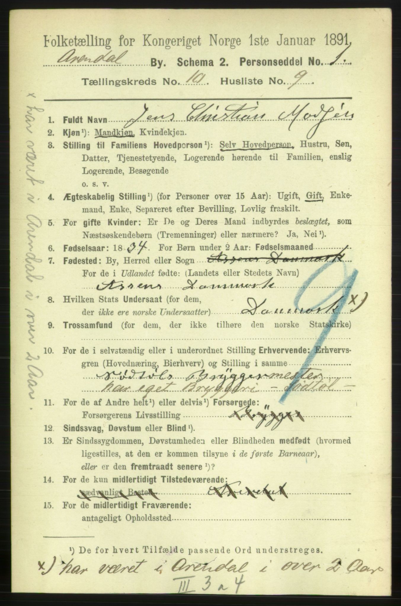 RA, 1891 census for 0903 Arendal, 1891, p. 3792