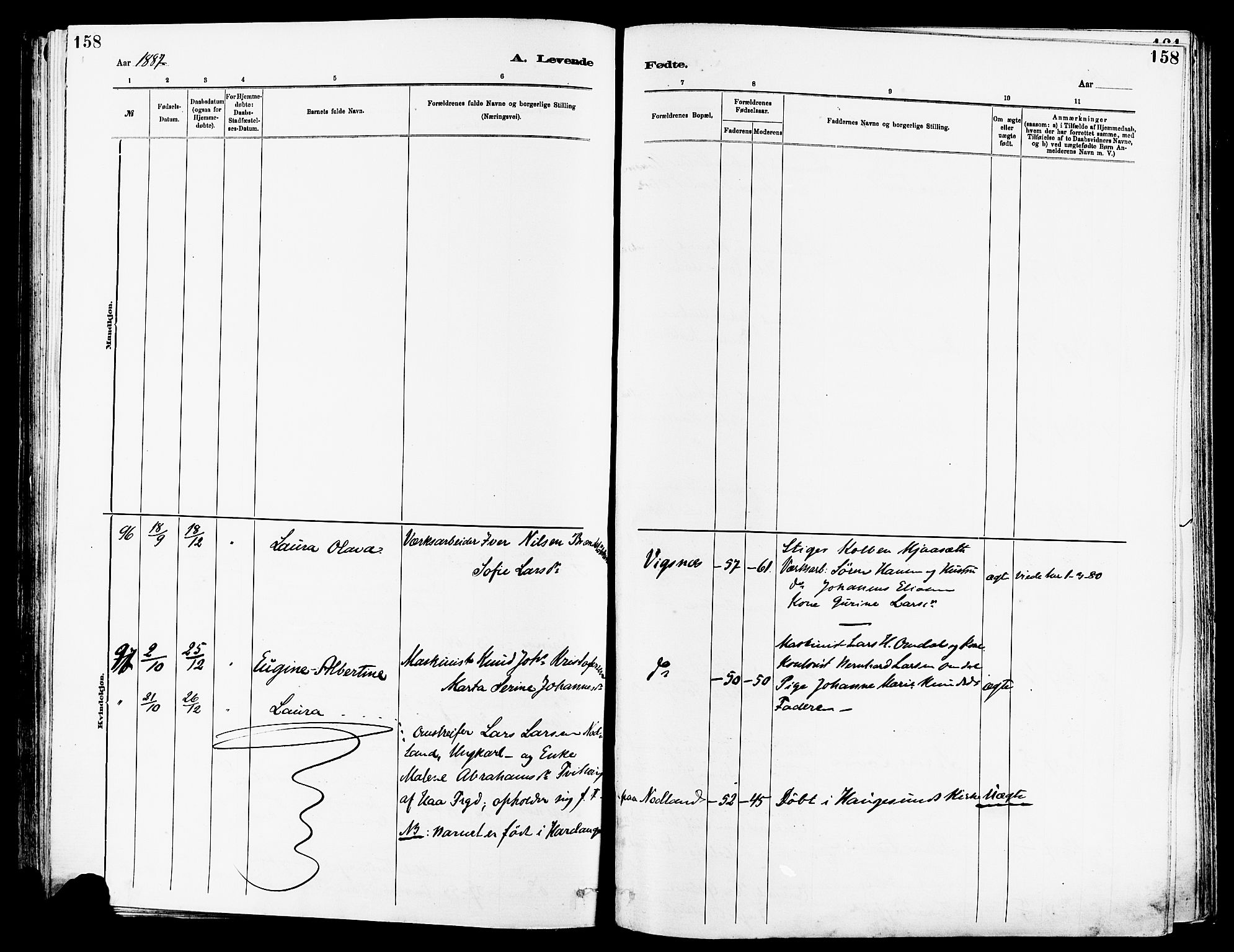 Avaldsnes sokneprestkontor, AV/SAST-A -101851/H/Ha/Haa/L0014: Parish register (official) no. A 14, 1880-1889, p. 158