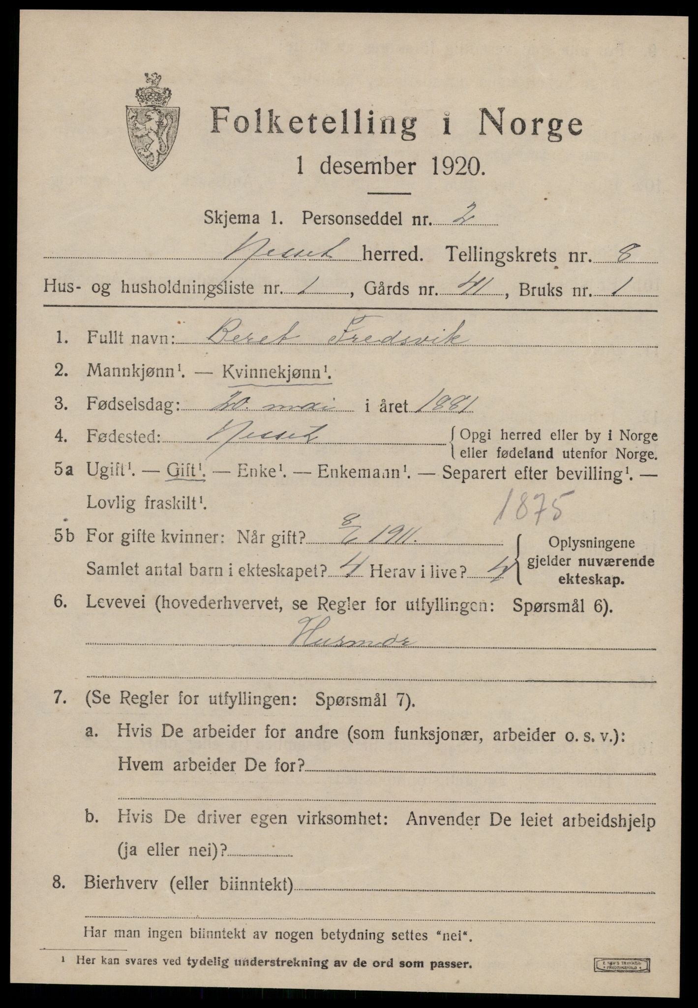 SAT, 1920 census for Nesset, 1920, p. 3472