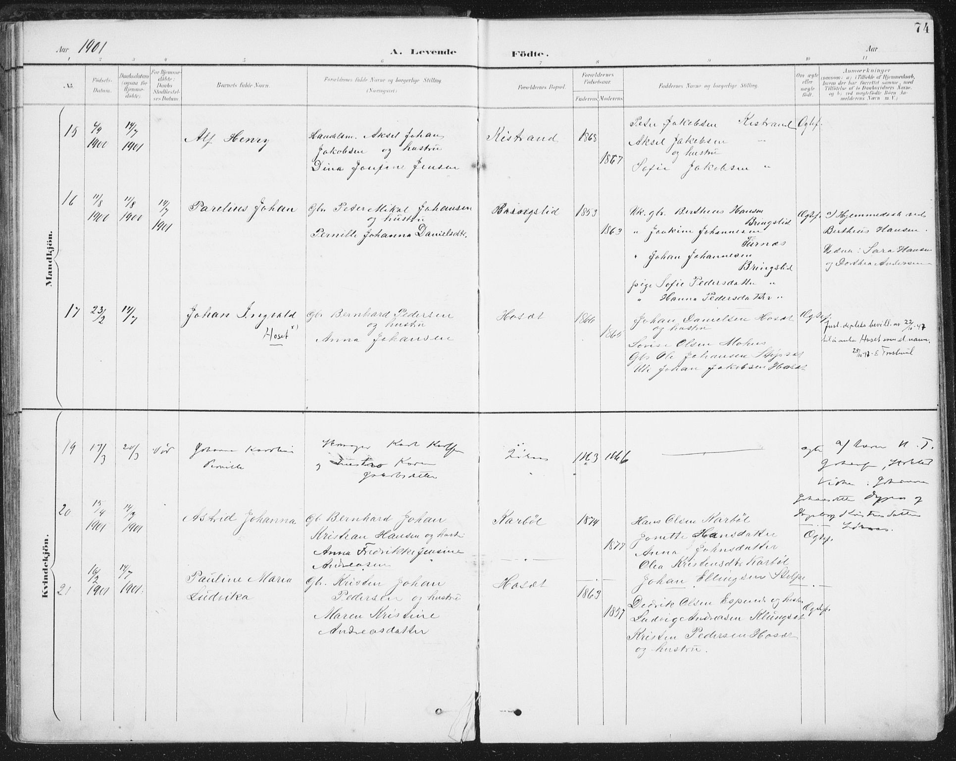 Ministerialprotokoller, klokkerbøker og fødselsregistre - Nordland, SAT/A-1459/852/L0741: Parish register (official) no. 852A11, 1894-1917, p. 74