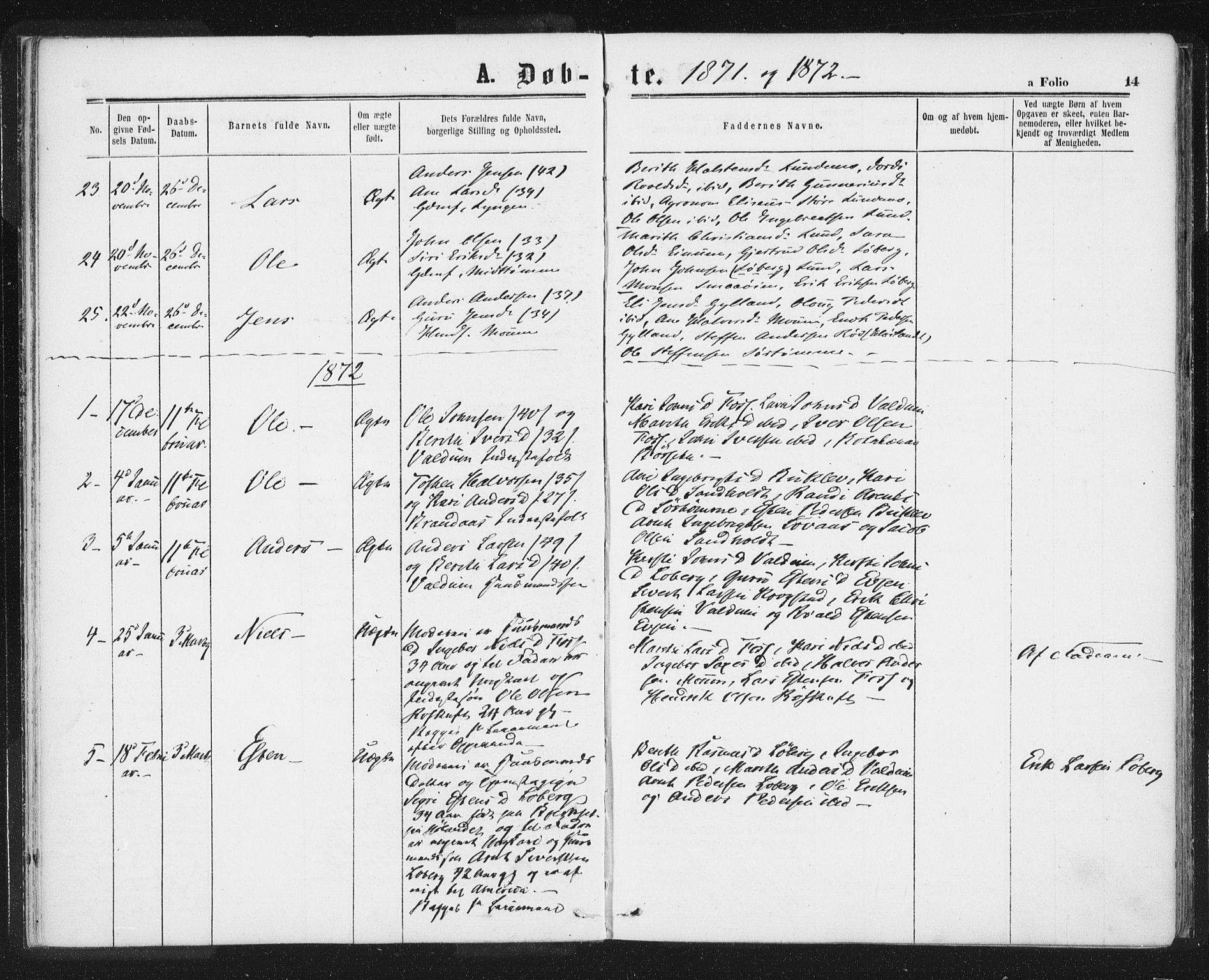 Ministerialprotokoller, klokkerbøker og fødselsregistre - Sør-Trøndelag, SAT/A-1456/692/L1104: Parish register (official) no. 692A04, 1862-1878, p. 14