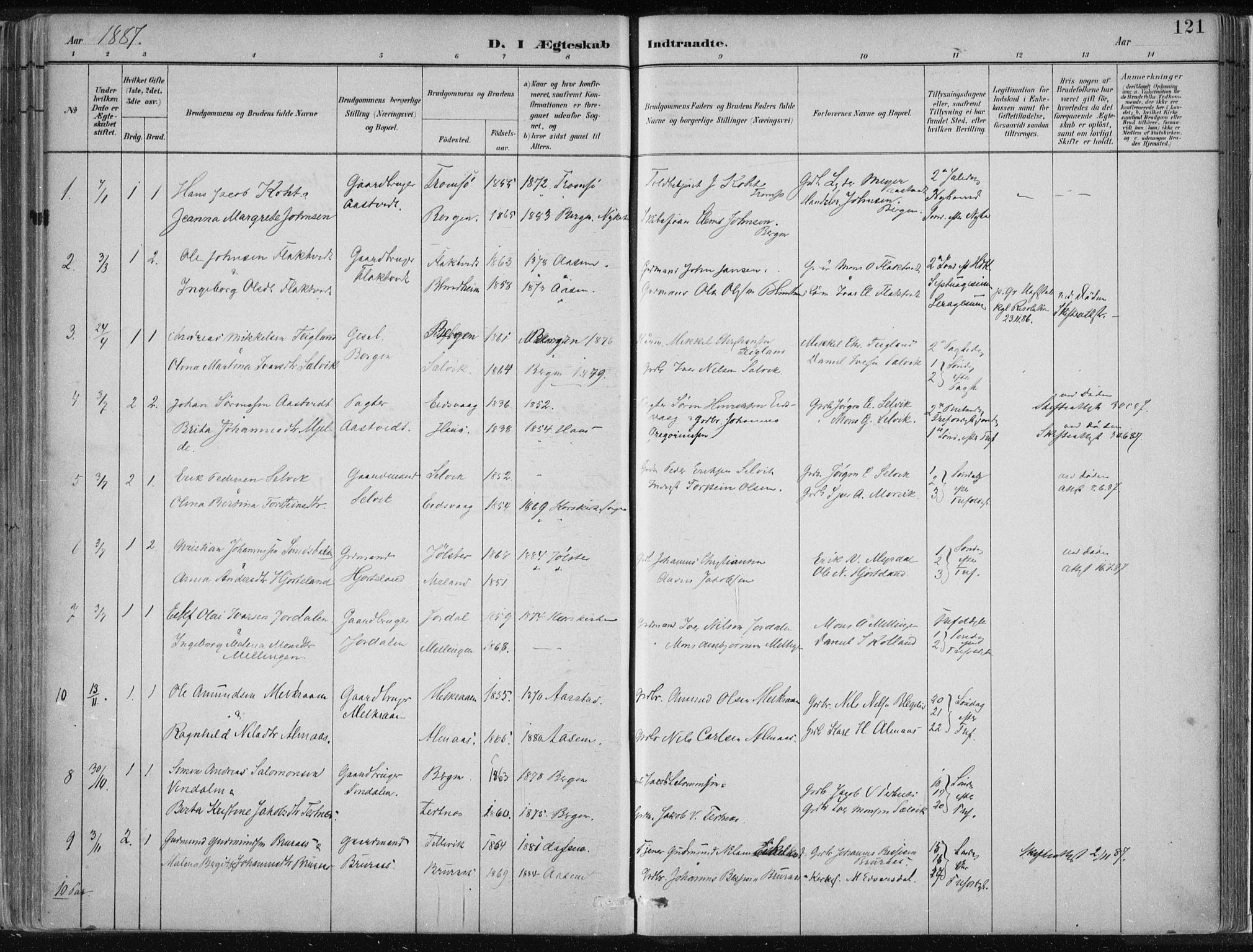 Hamre sokneprestembete, SAB/A-75501/H/Ha/Haa/Haad/L0001: Parish register (official) no. D  1, 1882-1906, p. 121