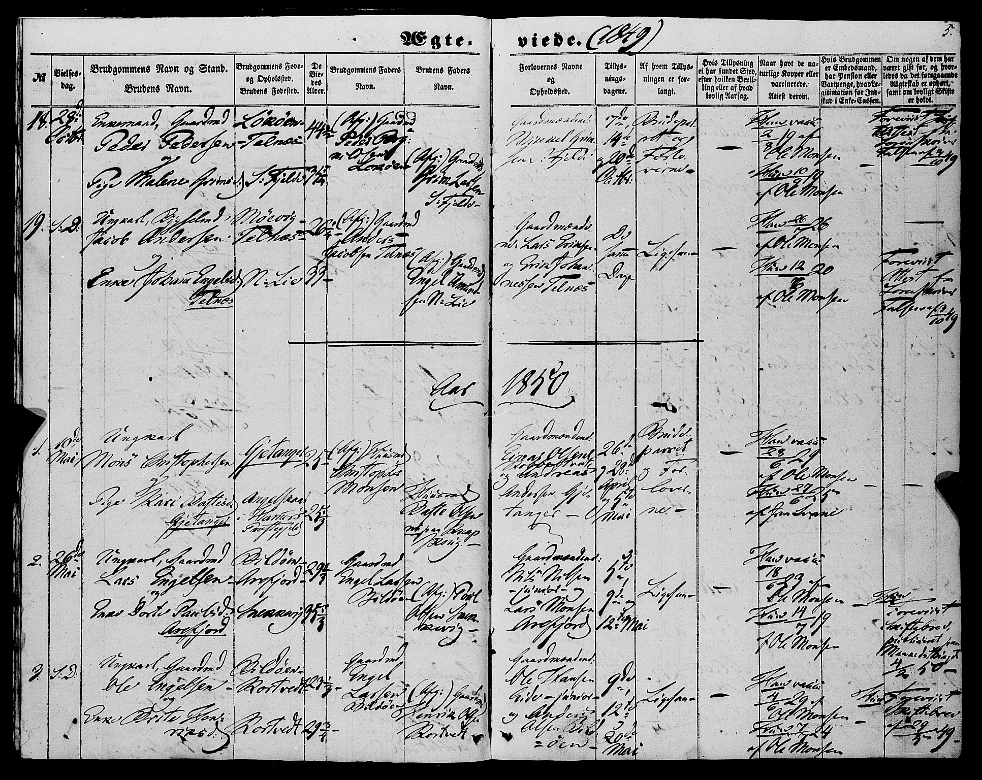Fjell sokneprestembete, SAB/A-75301/H/Haa: Parish register (official) no. A 6, 1849-1877, p. 5