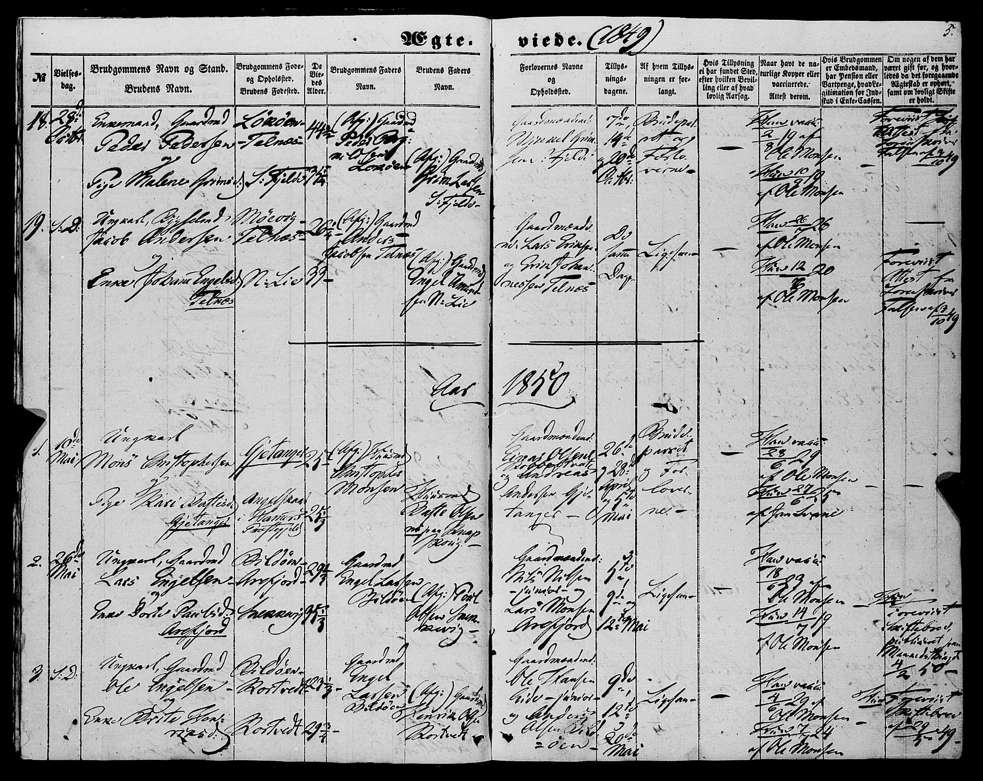 Fjell sokneprestembete, AV/SAB-A-75301/H/Haa: Parish register (official) no. A 6, 1849-1877, p. 5