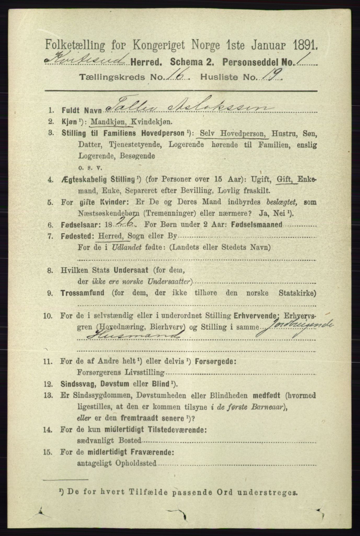 RA, 1891 census for 0829 Kviteseid, 1891, p. 3748