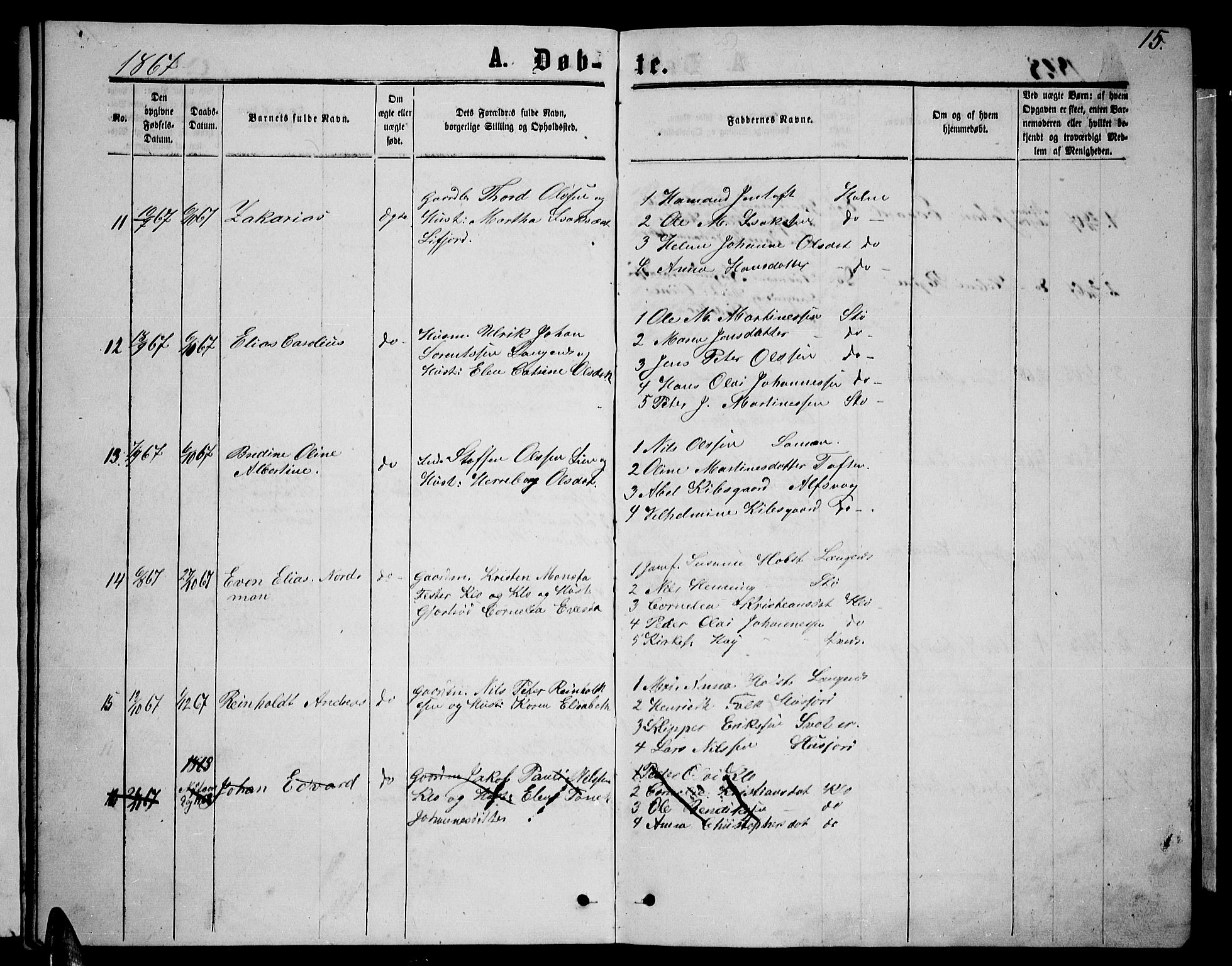 Ministerialprotokoller, klokkerbøker og fødselsregistre - Nordland, AV/SAT-A-1459/894/L1358: Parish register (copy) no. 894C01, 1864-1877, p. 15