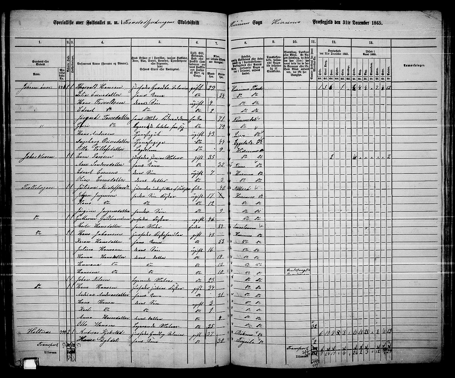 RA, 1865 census for Hurum, 1865, p. 38