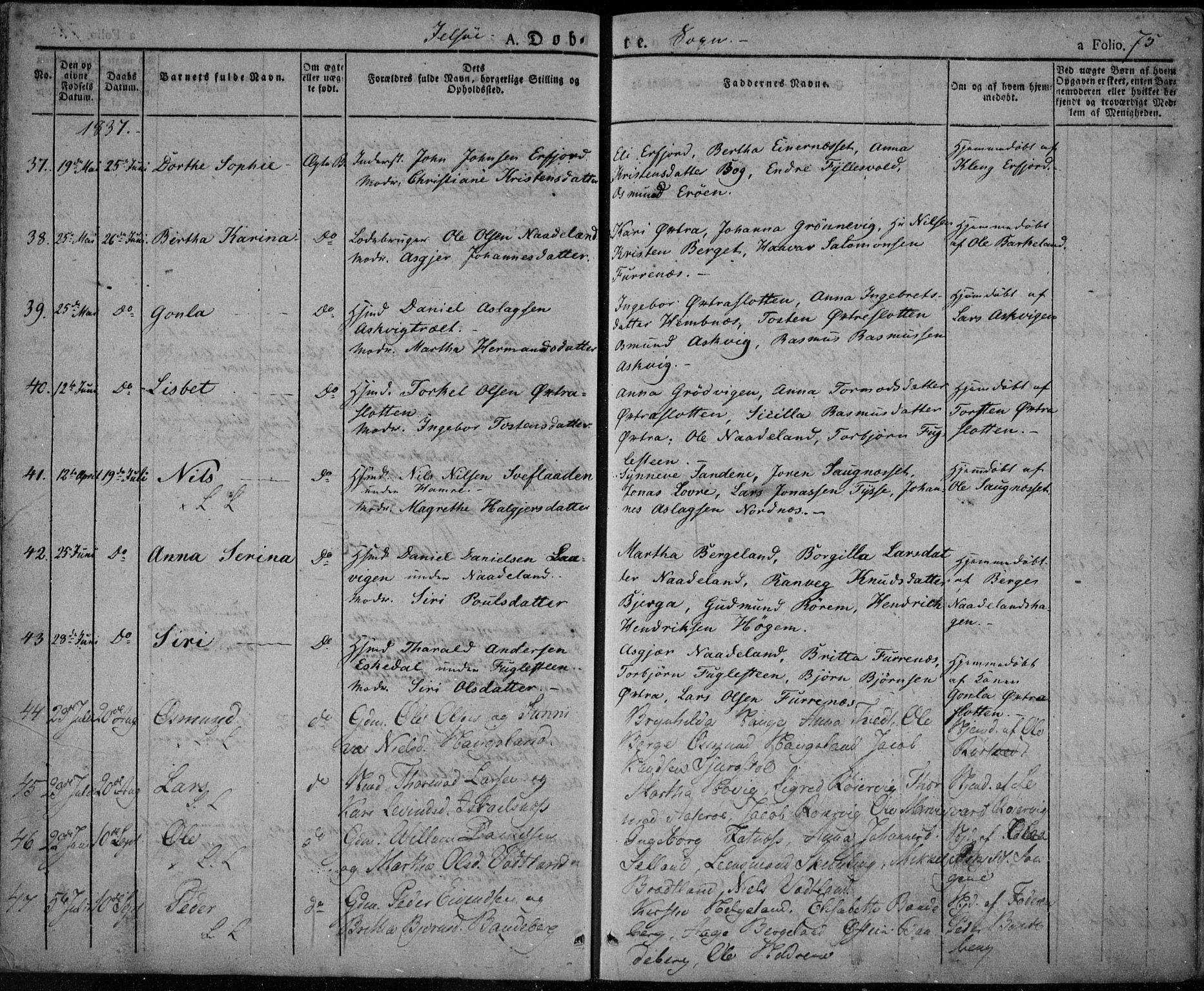 Jelsa sokneprestkontor, AV/SAST-A-101842/01/IV: Parish register (official) no. A 6.1, 1828-1853, p. 75