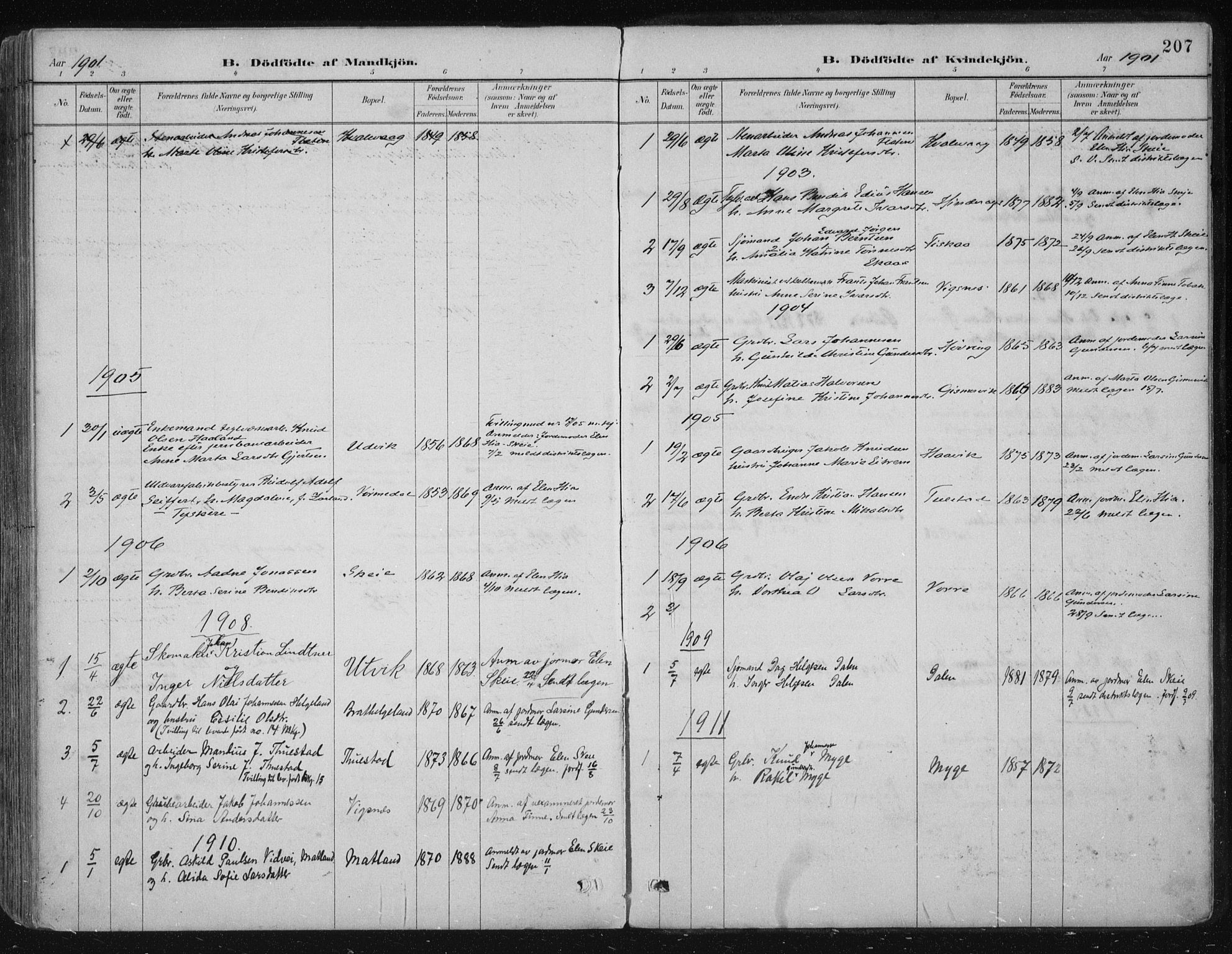 Avaldsnes sokneprestkontor, SAST/A -101851/H/Ha/Haa/L0017: Parish register (official) no. A 17, 1889-1920, p. 207
