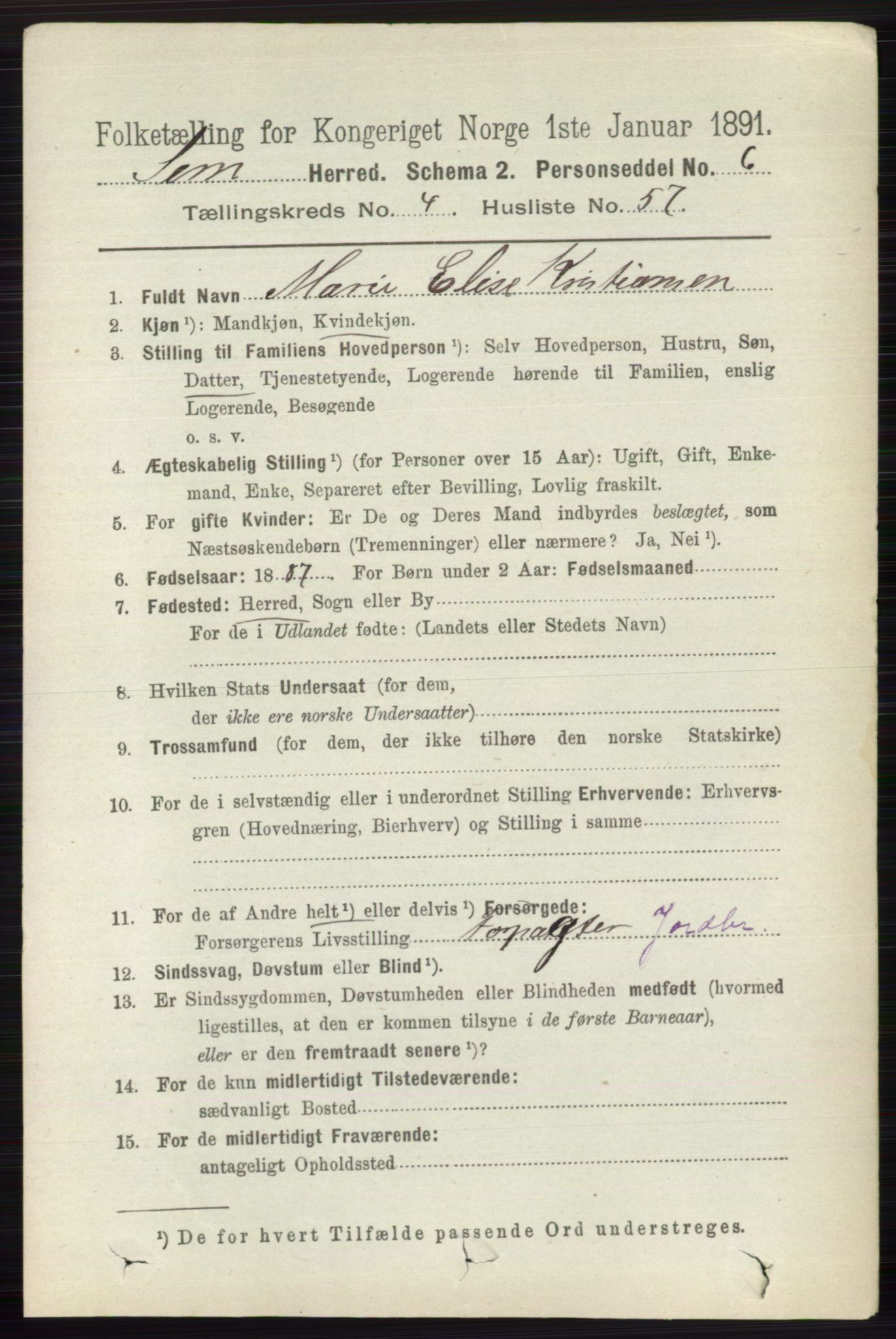 RA, 1891 census for 0721 Sem, 1891, p. 1957