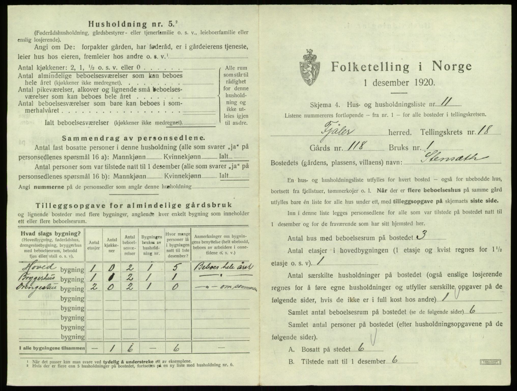 SAB, 1920 census for Fjaler, 1920, p. 1367