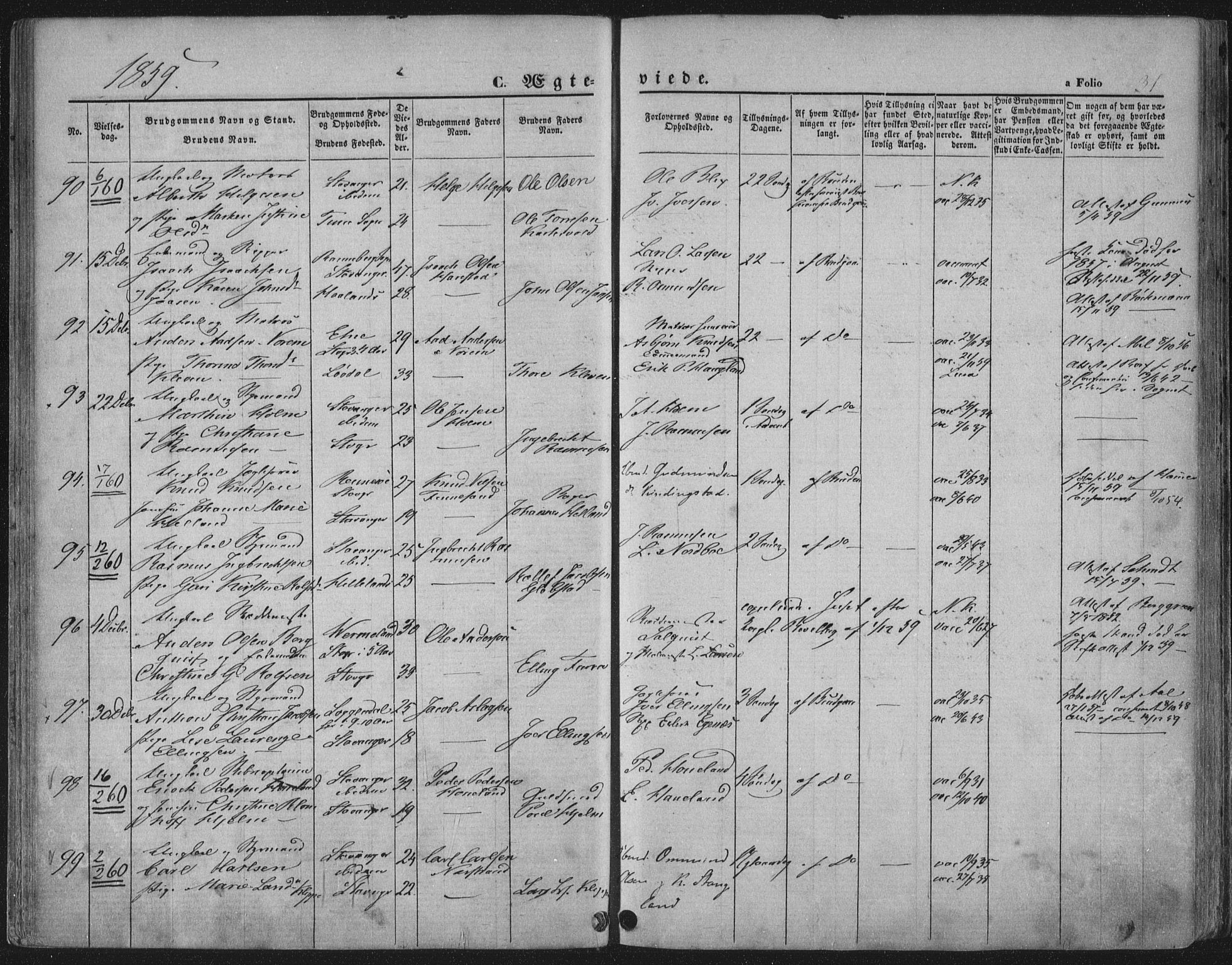 Domkirken sokneprestkontor, AV/SAST-A-101812/001/30/30BA/L0019: Parish register (official) no. A 18, 1857-1877, p. 31