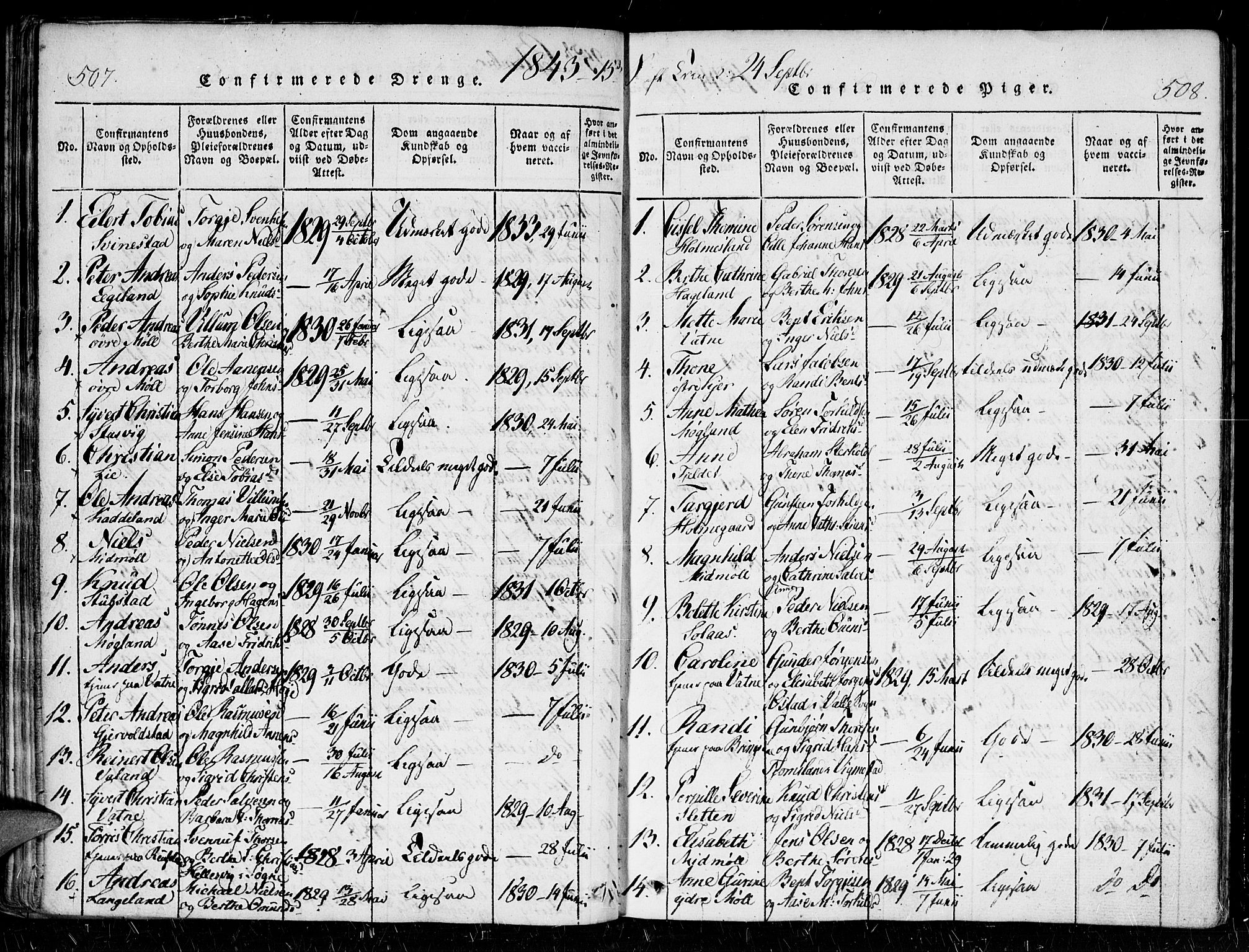 Holum sokneprestkontor, SAK/1111-0022/F/Fa/Faa/L0004: Parish register (official) no. A 4, 1820-1849, p. 507-508