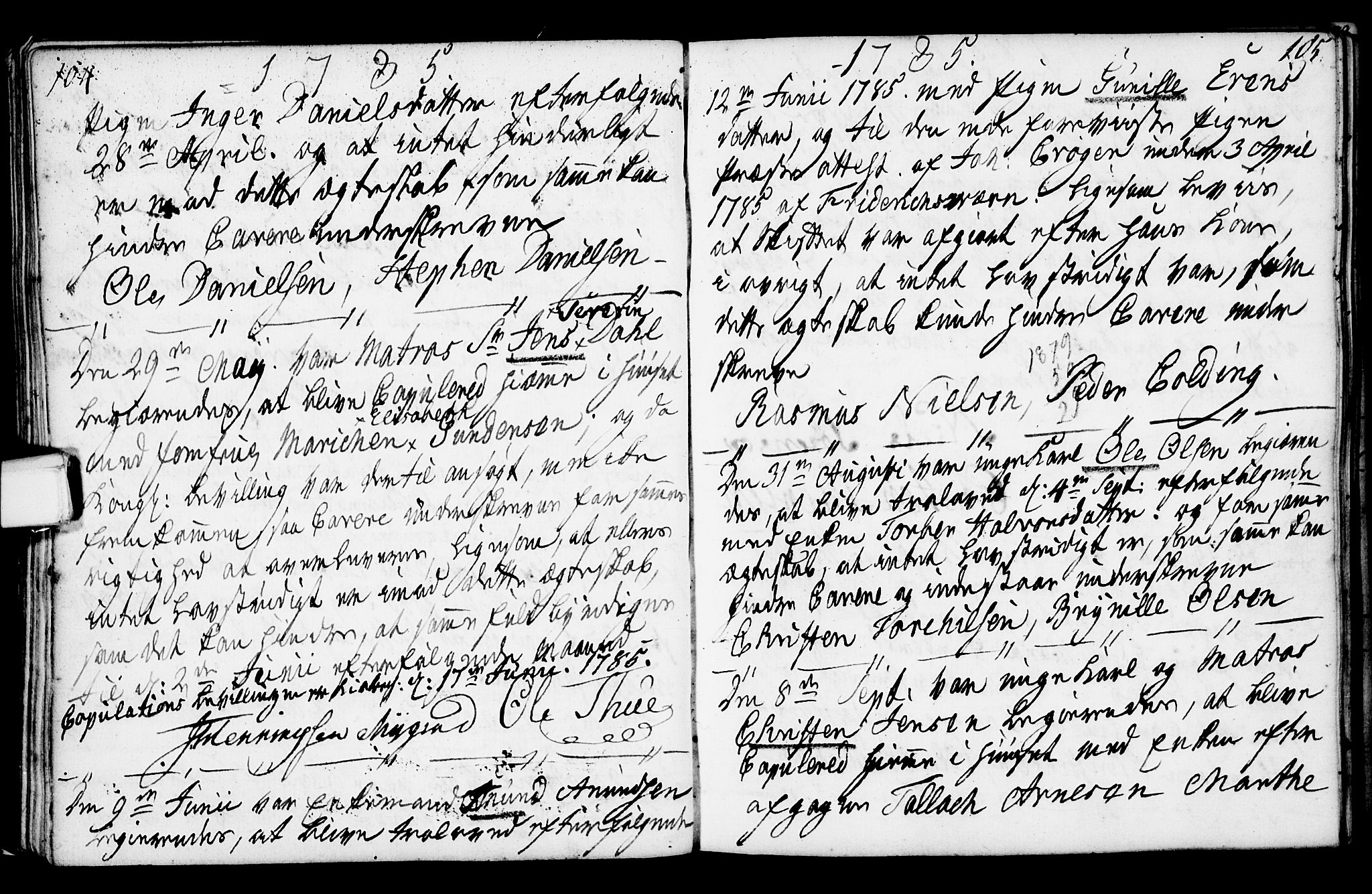 Porsgrunn kirkebøker , AV/SAKO-A-104/F/Fa/L0003: Parish register (official) no. 3, 1764-1814, p. 104-105