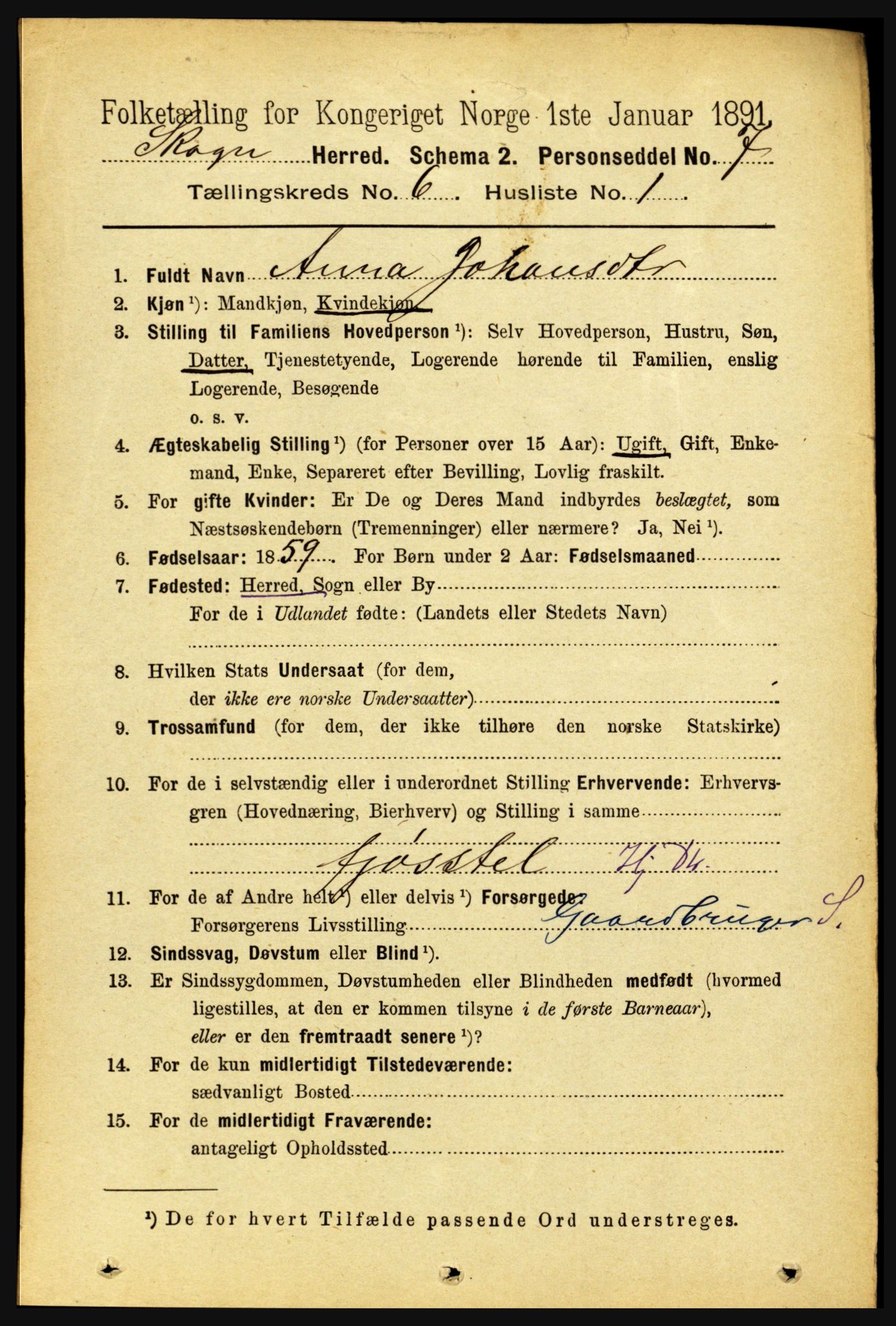 RA, 1891 census for 1719 Skogn, 1891, p. 3466