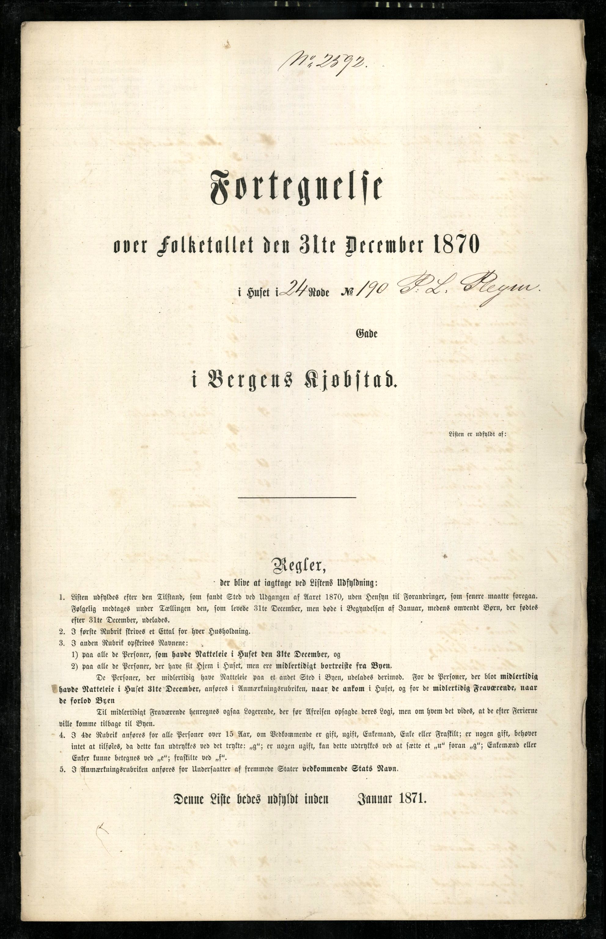 RA, 1870 census for 1301 Bergen, 1870