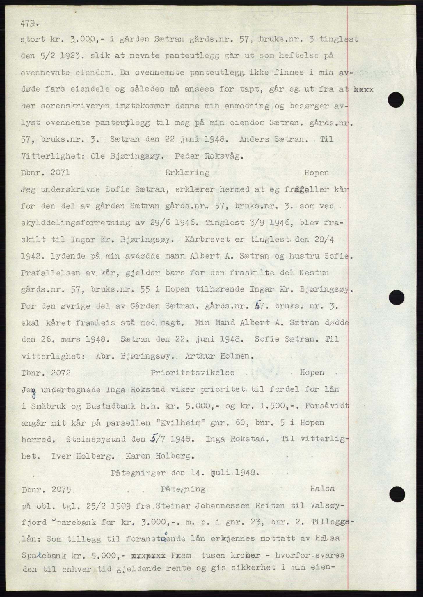 Nordmøre sorenskriveri, SAT/A-4132/1/2/2Ca: Mortgage book no. C82b, 1946-1951, Diary no: : 2071/1948