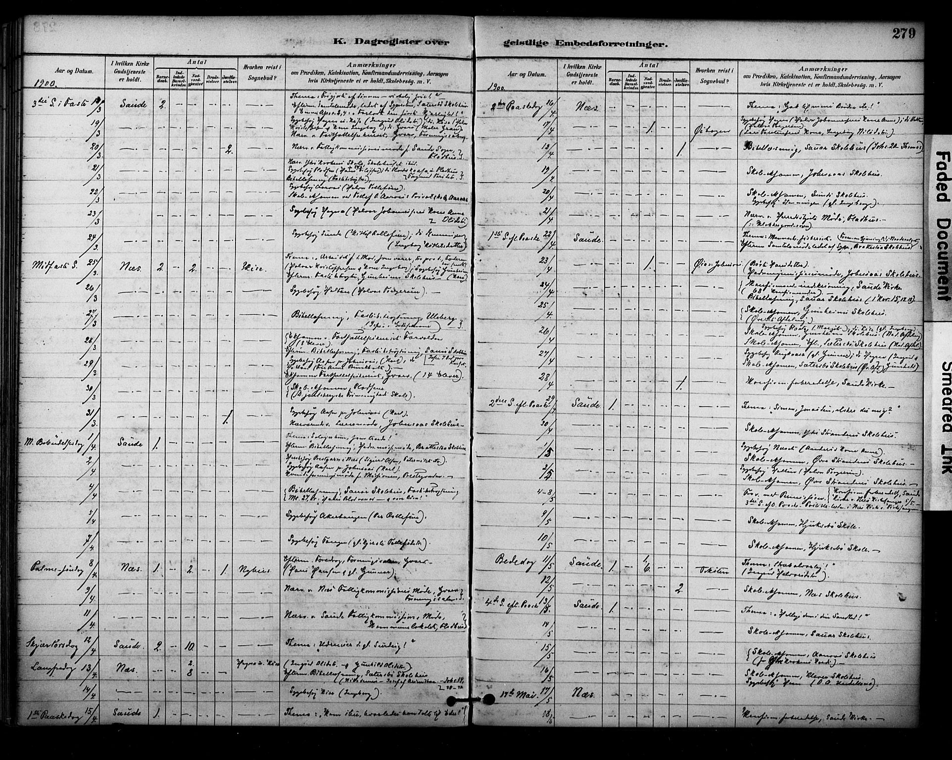 Sauherad kirkebøker, AV/SAKO-A-298/F/Fa/L0009: Parish register (official) no. I 9, 1887-1912, p. 279