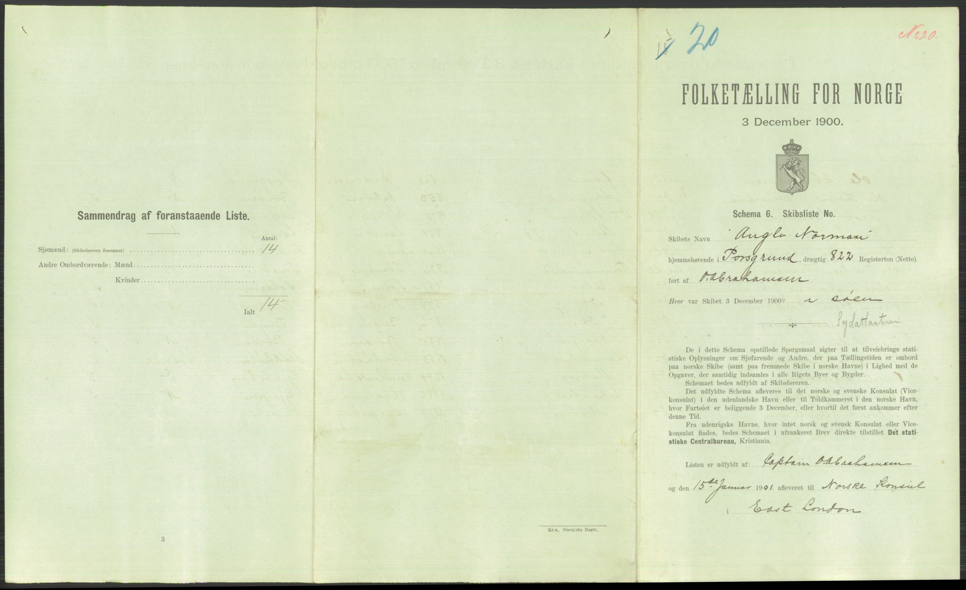 RA, 1900 Census - ship lists from ships in Norwegian harbours, harbours abroad and at sea, 1900, p. 6057