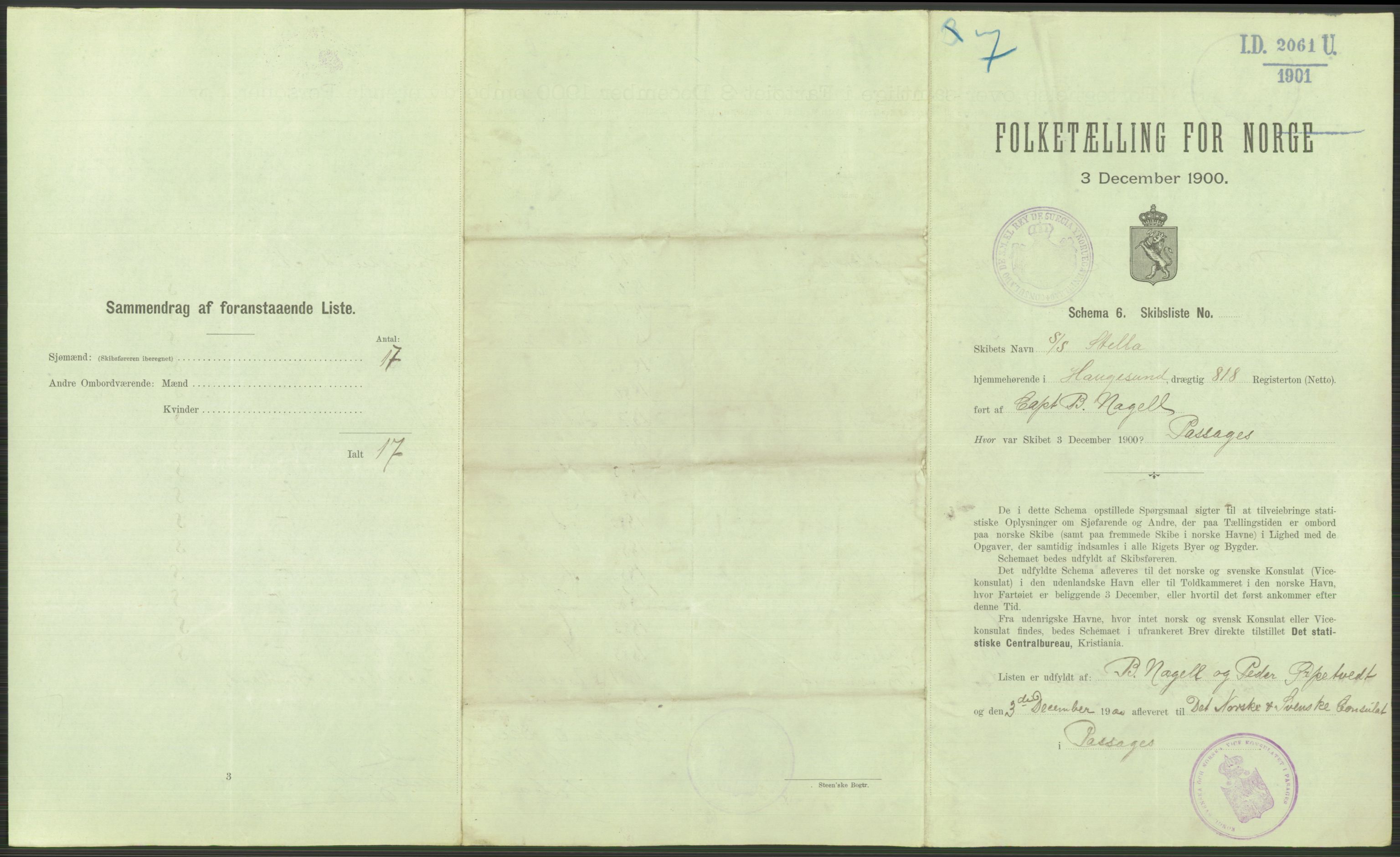 RA, 1900 Census - ship lists from ships in Norwegian harbours, harbours abroad and at sea, 1900, p. 4131