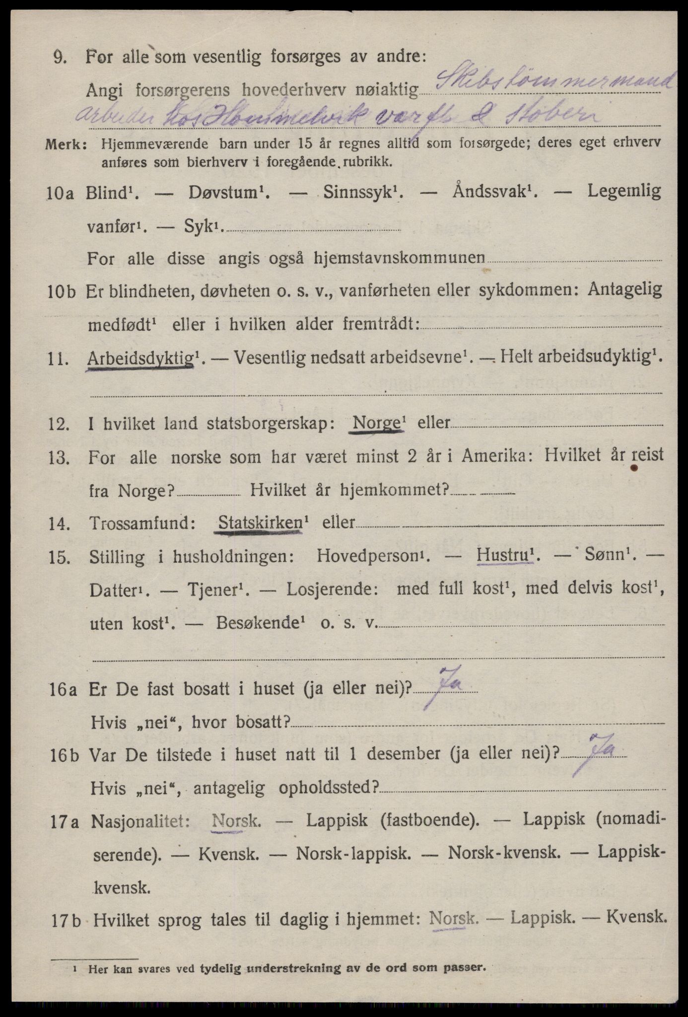 SAT, 1920 census for Malvik, 1920, p. 3183