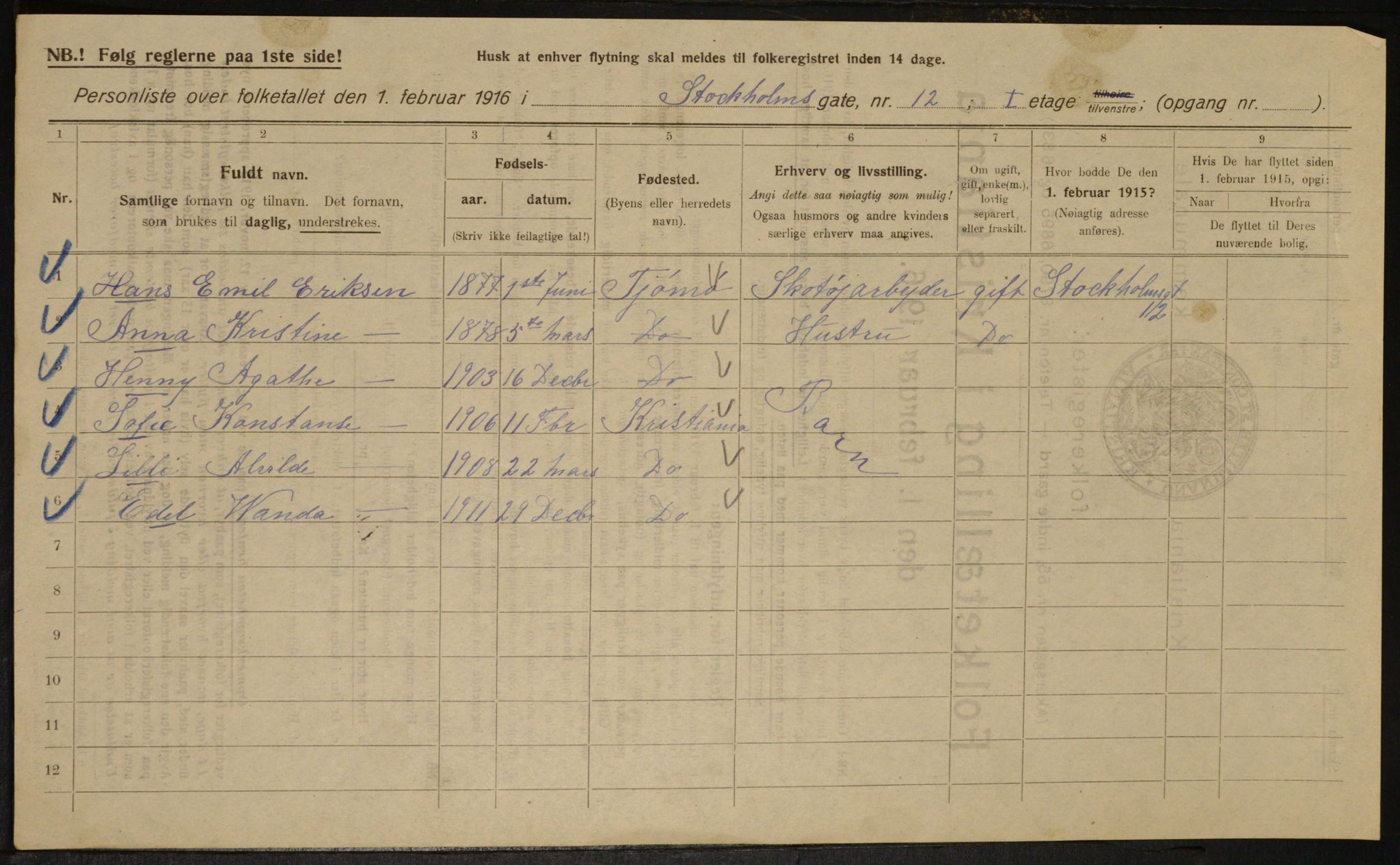 OBA, Municipal Census 1916 for Kristiania, 1916, p. 105391