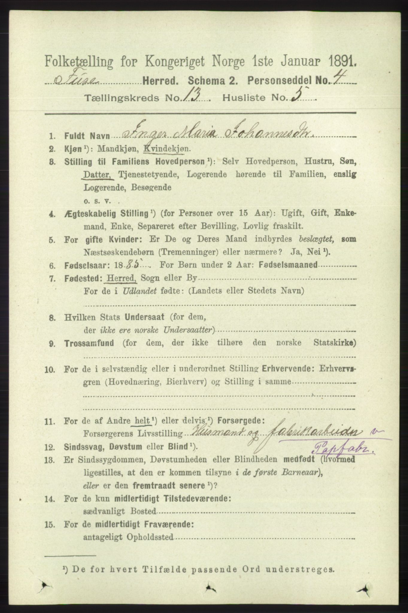 RA, 1891 census for 1241 Fusa, 1891, p. 2867