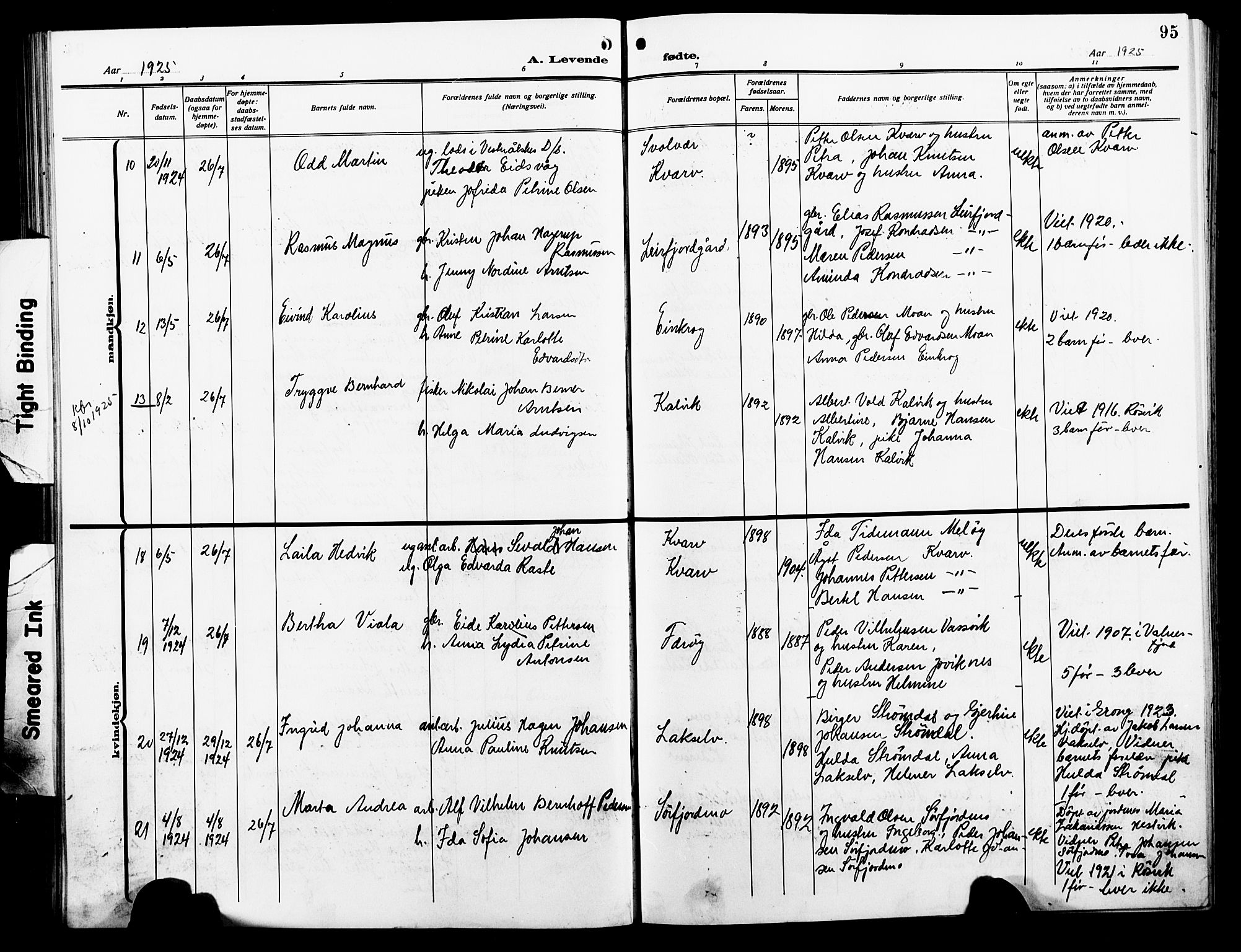 Ministerialprotokoller, klokkerbøker og fødselsregistre - Nordland, AV/SAT-A-1459/854/L0787: Parish register (copy) no. 854C03, 1913-1926, p. 95