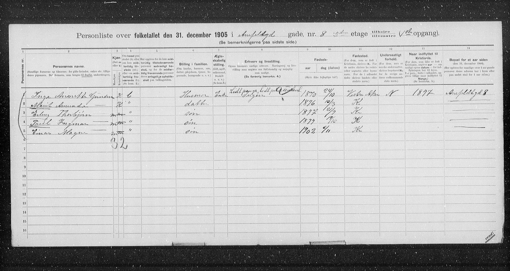 OBA, Municipal Census 1905 for Kristiania, 1905, p. 684