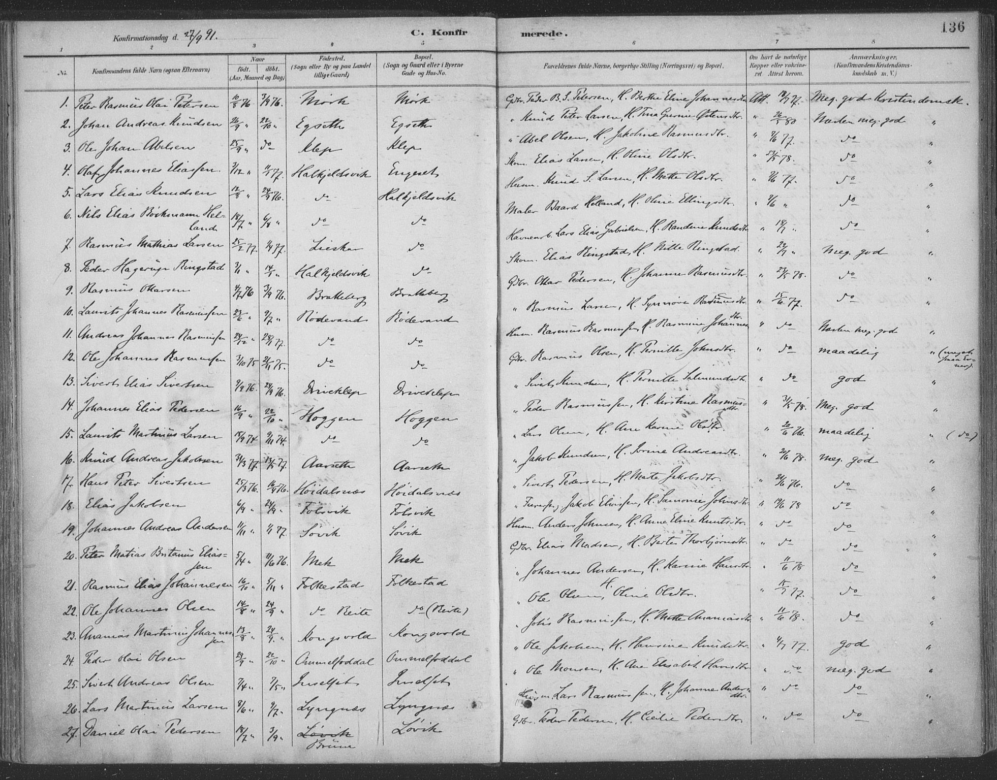 Ministerialprotokoller, klokkerbøker og fødselsregistre - Møre og Romsdal, AV/SAT-A-1454/511/L0142: Parish register (official) no. 511A09, 1891-1905, p. 136