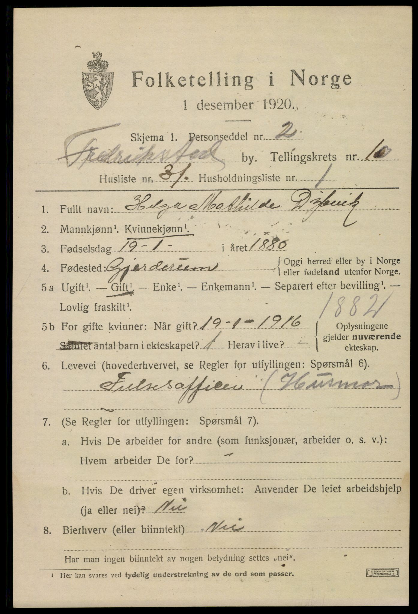 SAO, 1920 census for Fredrikstad, 1920, p. 27361