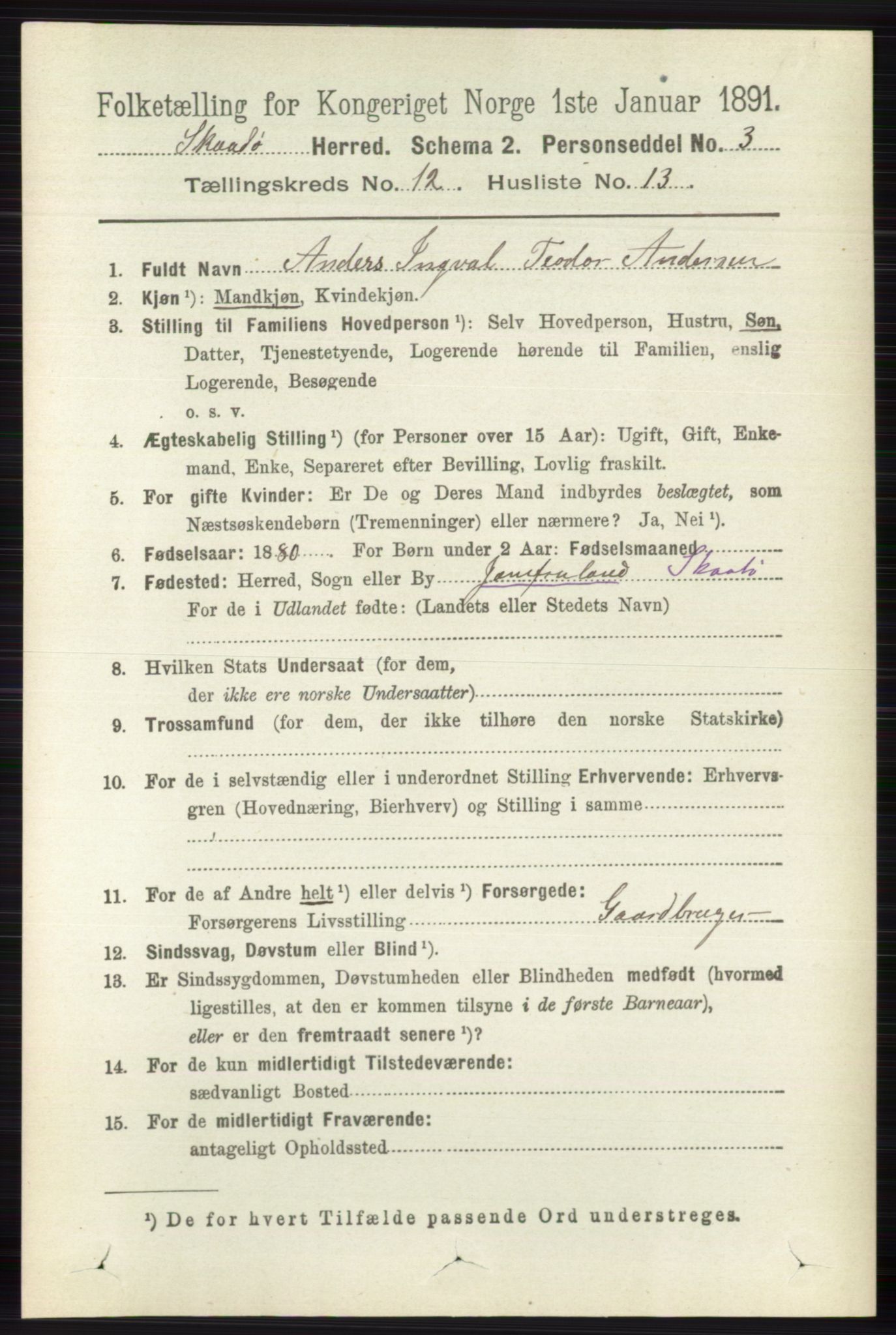 RA, 1891 census for 0815 Skåtøy, 1891, p. 4368