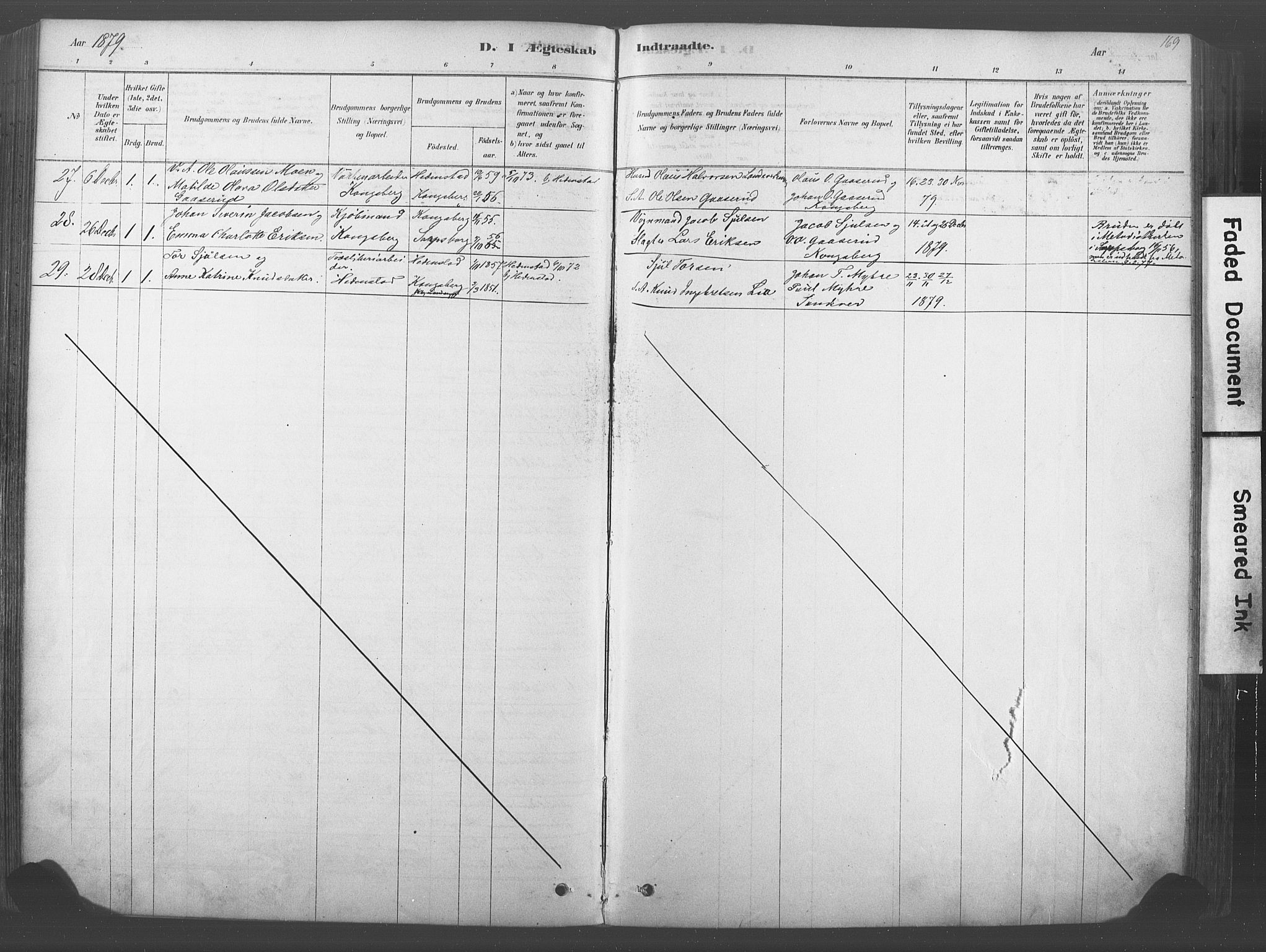 Kongsberg kirkebøker, SAKO/A-22/F/Fb/L0001: Parish register (official) no. II 1, 1878-1886, p. 169