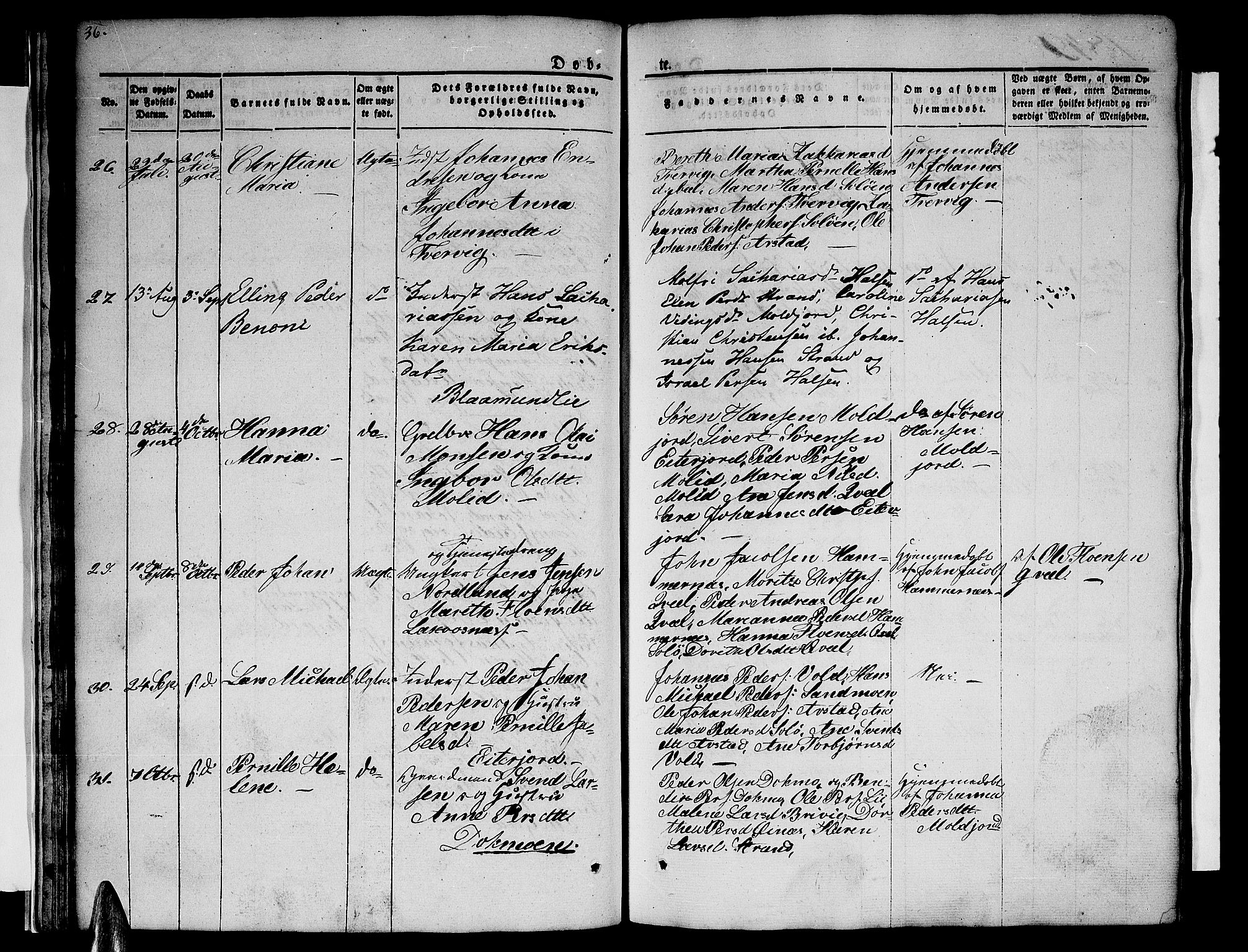 Ministerialprotokoller, klokkerbøker og fødselsregistre - Nordland, AV/SAT-A-1459/846/L0652: Parish register (copy) no. 846C02, 1841-1871, p. 36