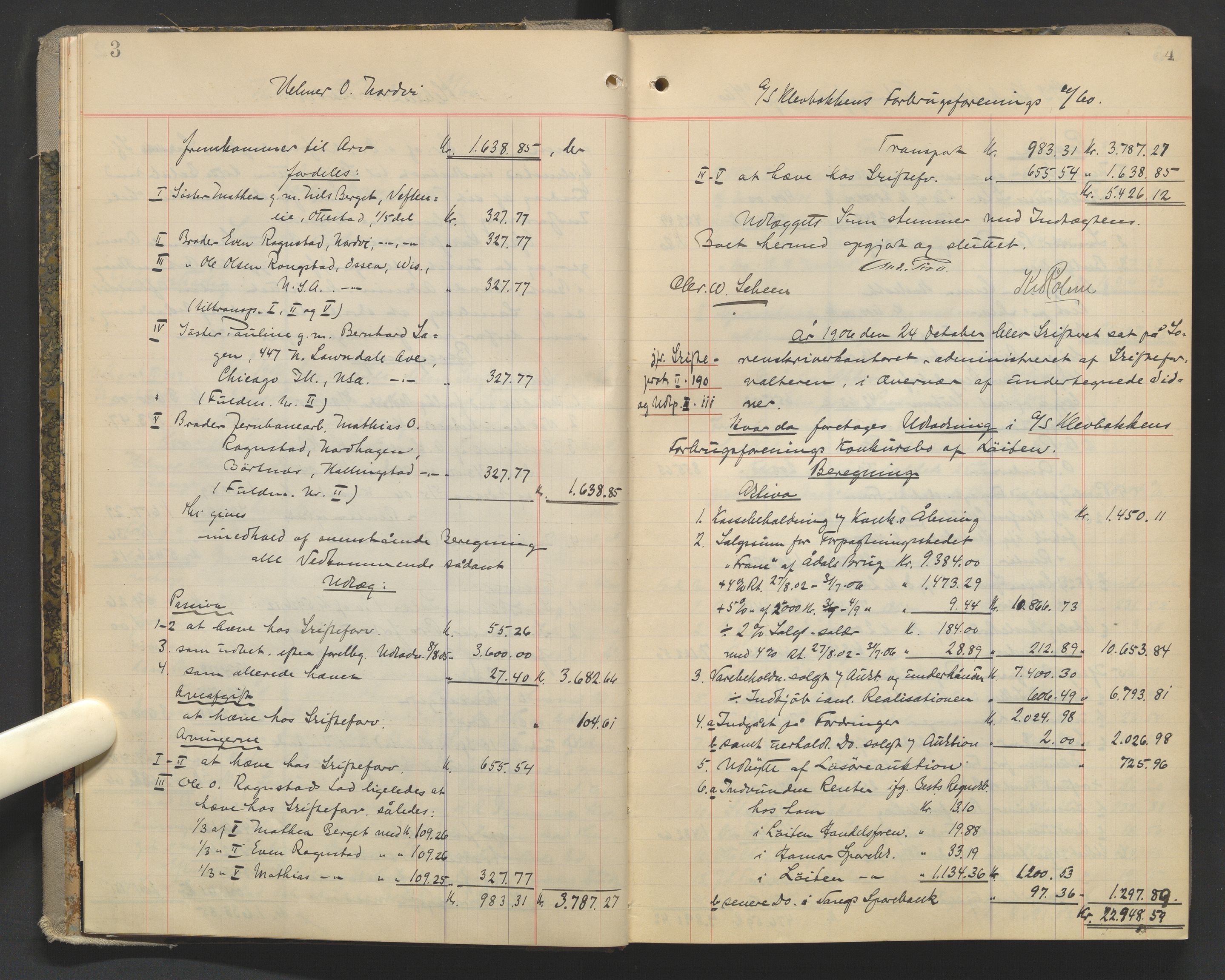 Sør-Hedmark sorenskriveri, AV/SAH-TING-014/J/Ja/Jad/L0003: Skifteutlodningsprotokoll - landet, 1906-1914, p. 3-4