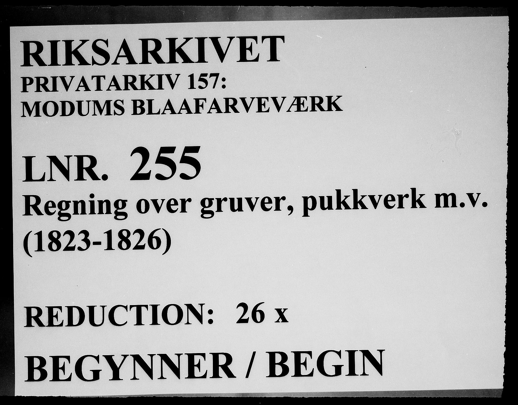 Modums Blaafarveværk, RA/PA-0157/G/Gd/Gdd/L0255/0001: -- / Regning over gruver pukkverk m.v., 1823-1826, p. 1