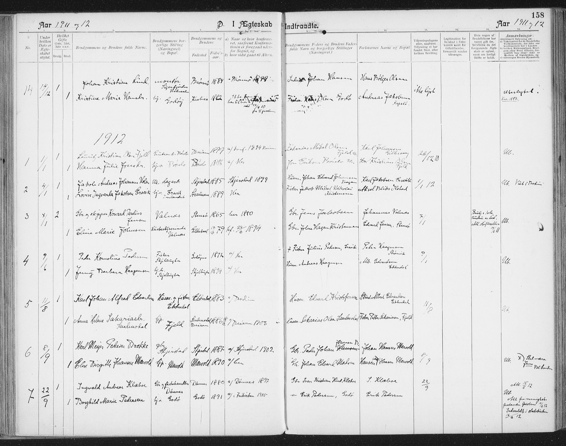 Ministerialprotokoller, klokkerbøker og fødselsregistre - Nordland, SAT/A-1459/804/L0081: Parish register (official) no. 804A02, 1901-1915, p. 158