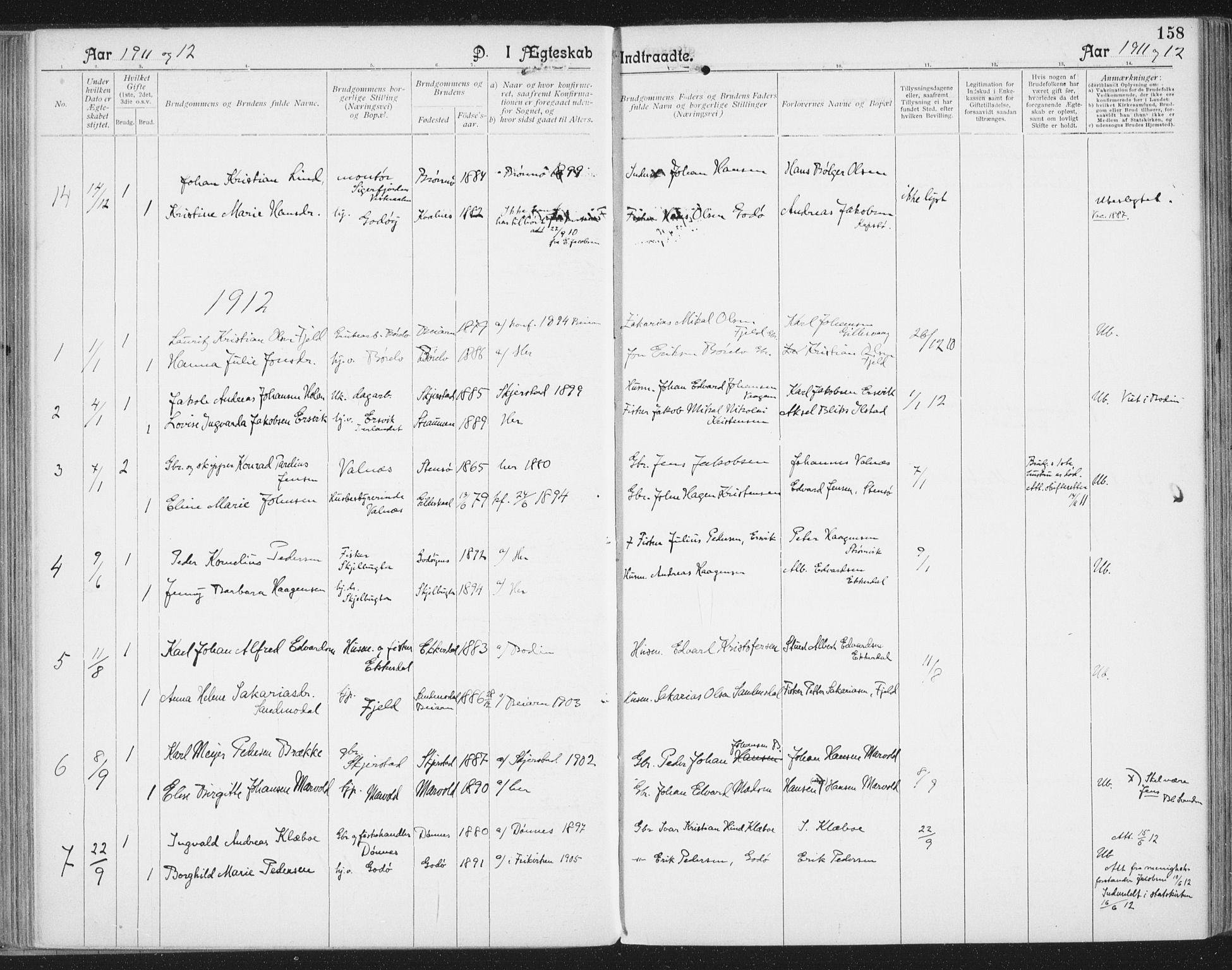 Ministerialprotokoller, klokkerbøker og fødselsregistre - Nordland, AV/SAT-A-1459/804/L0081: Parish register (official) no. 804A02, 1901-1915, p. 158