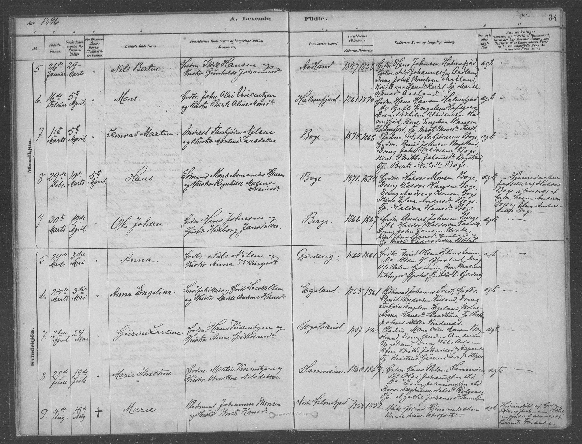 Fusa sokneprestembete, AV/SAB-A-75401/H/Haa: Parish register (official) no. B 1, 1880-1938, p. 34