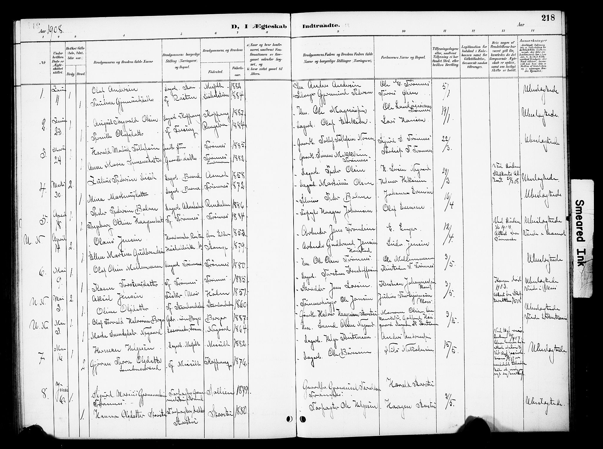Stor-Elvdal prestekontor, SAH/PREST-052/H/Ha/Hab/L0003: Parish register (copy) no. 3, 1895-1917, p. 218