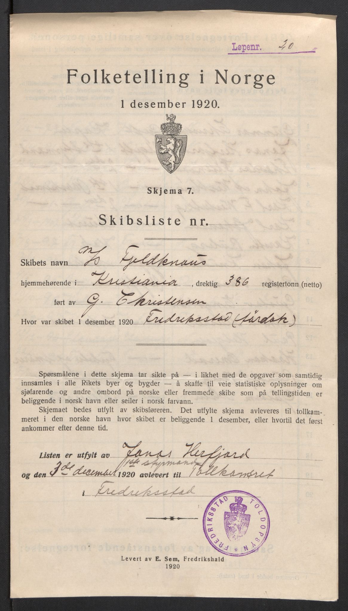 SAO, 1920 census for Fredrikstad, 1920, p. 43017