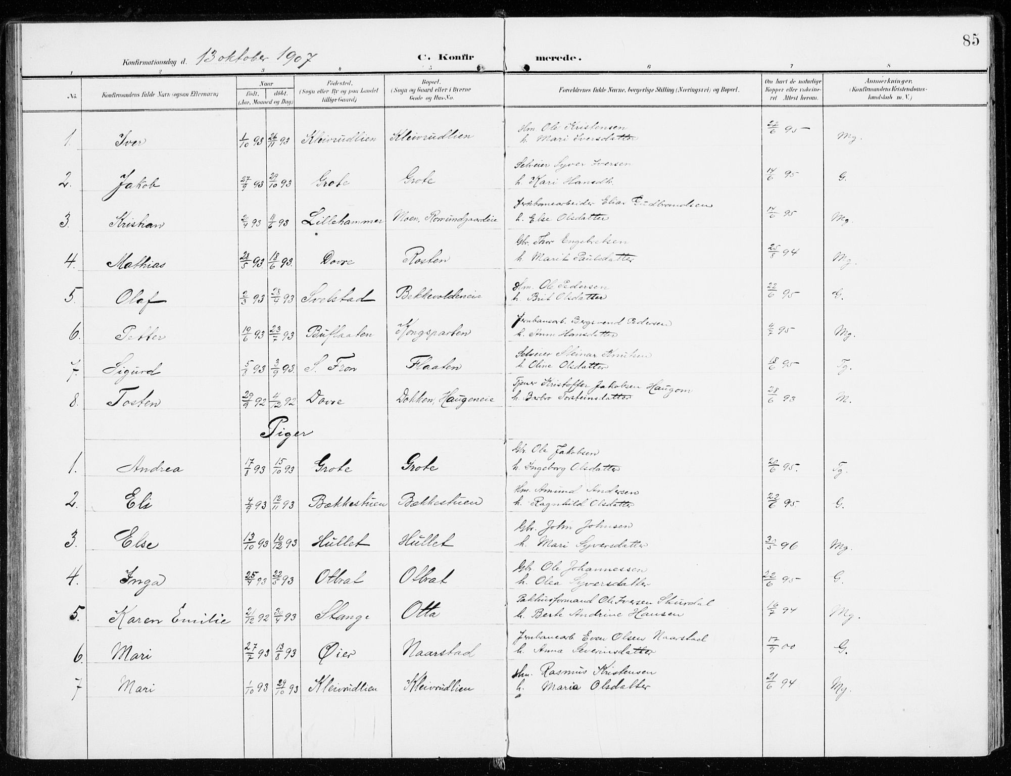 Sel prestekontor, AV/SAH-PREST-074/H/Ha/Haa/L0002: Parish register (official) no. 2, 1905-1919, p. 85