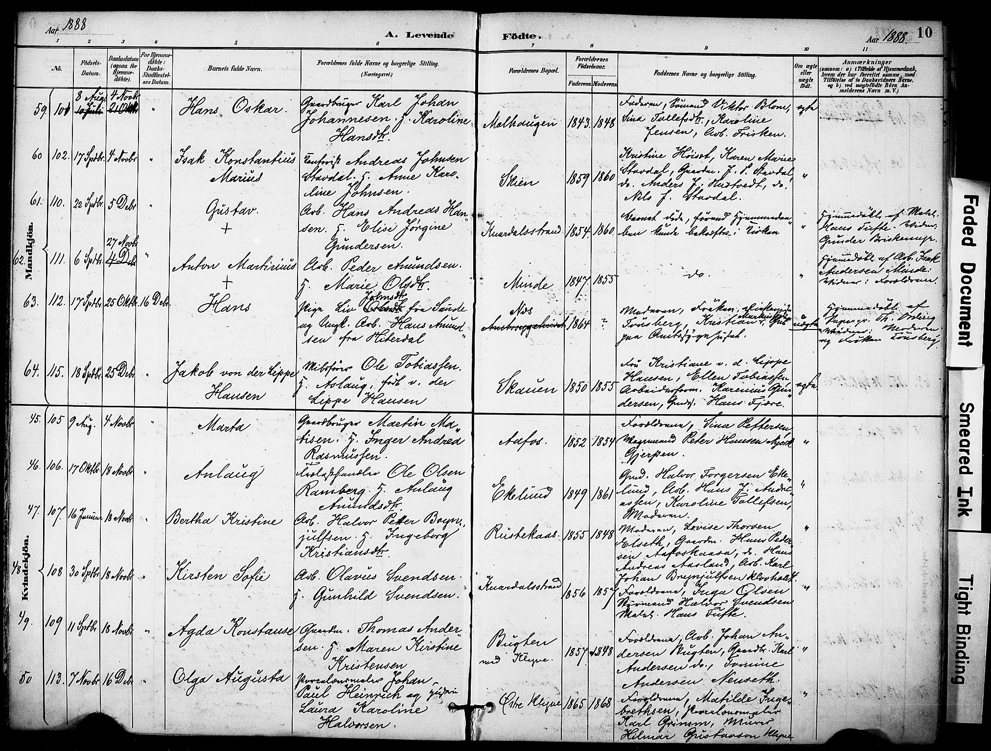 Solum kirkebøker, SAKO/A-306/F/Fa/L0010: Parish register (official) no. I 10, 1888-1898, p. 10