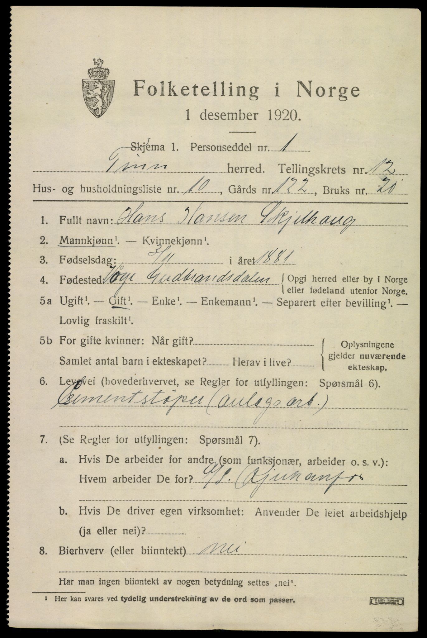 SAKO, 1920 census for Tinn, 1920, p. 7732