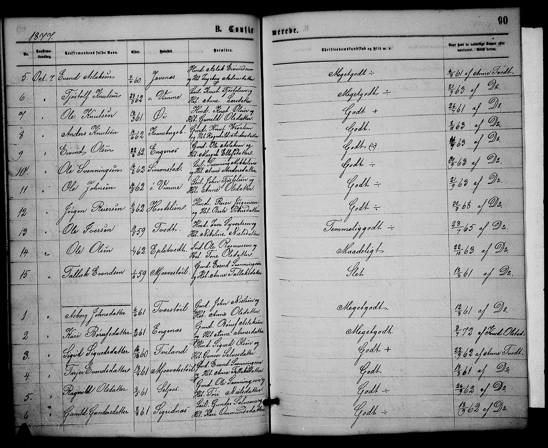 Åmli sokneprestkontor, SAK/1111-0050/F/Fb/Fbc/L0003: Parish register (copy) no. B 3, 1868-1888, p. 90