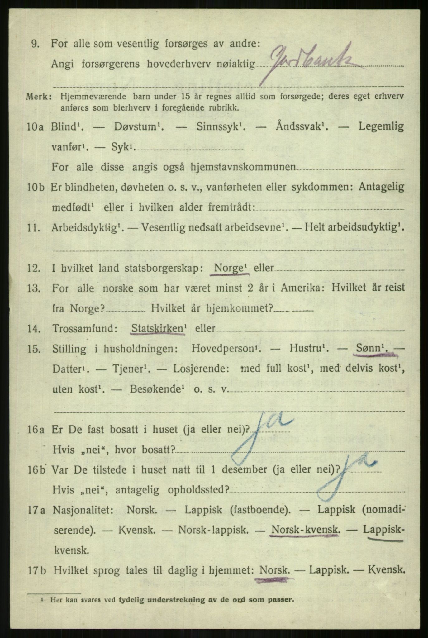 SATØ, 1920 census for Lyngen, 1920, p. 10410
